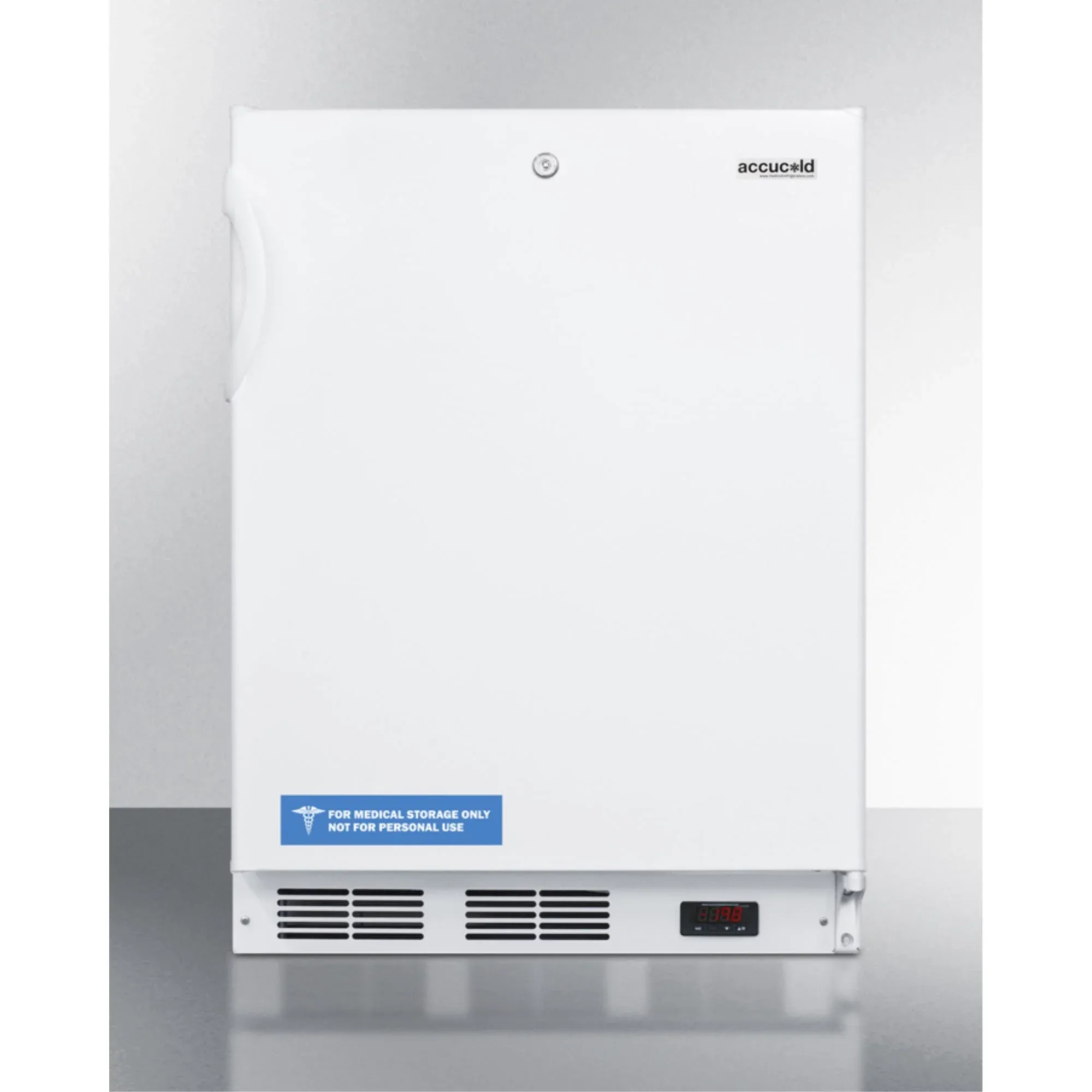 ADA compliant built-in undercounter medical all-freezer capable of -25 C operation, white with front lock
