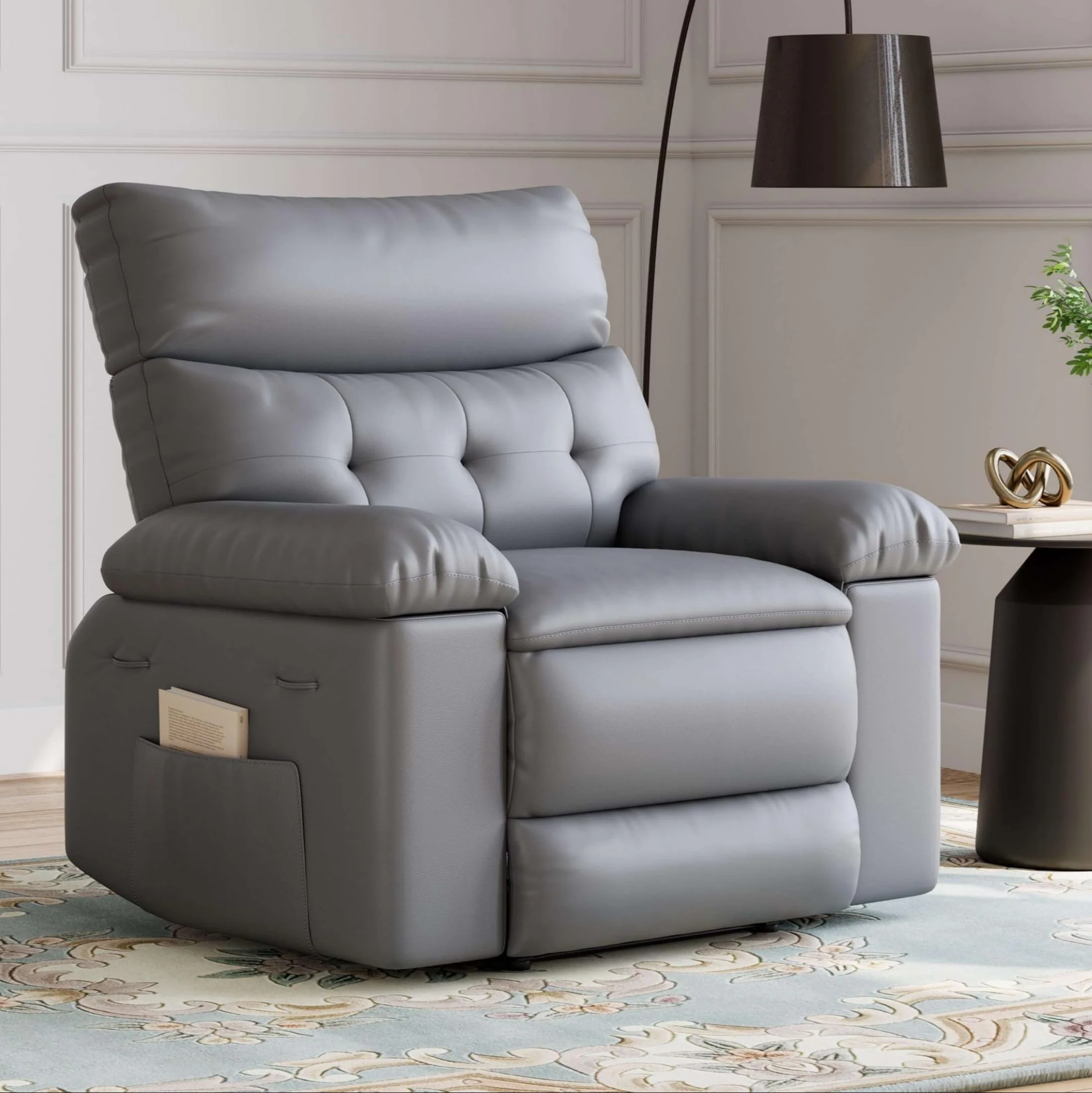 Garvee Oversized Recliner Chair - PU Leather Large Manual Recliner for Adults, Ultimate Comfort Lazy Boy with 1.5X Sponge Filling and Easy Recline Mechanism for Relaxation, Grey