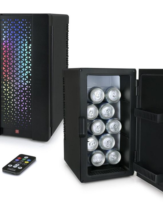 2026 Personal Chiller Mini Fridge Gamer Beverage Refrigerator with LED Lights, 10 L Capacity, Black
