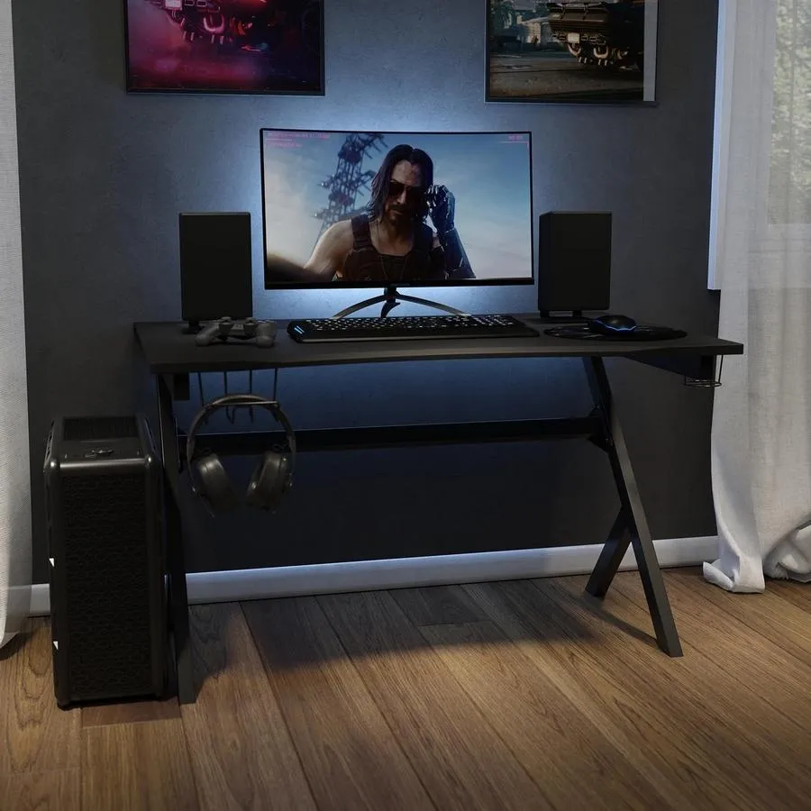 Gaming Desk 45.25′′ x 29′′ Computer Table Gamer Workstation with Headphone Holder and 2 Cable Management Holes