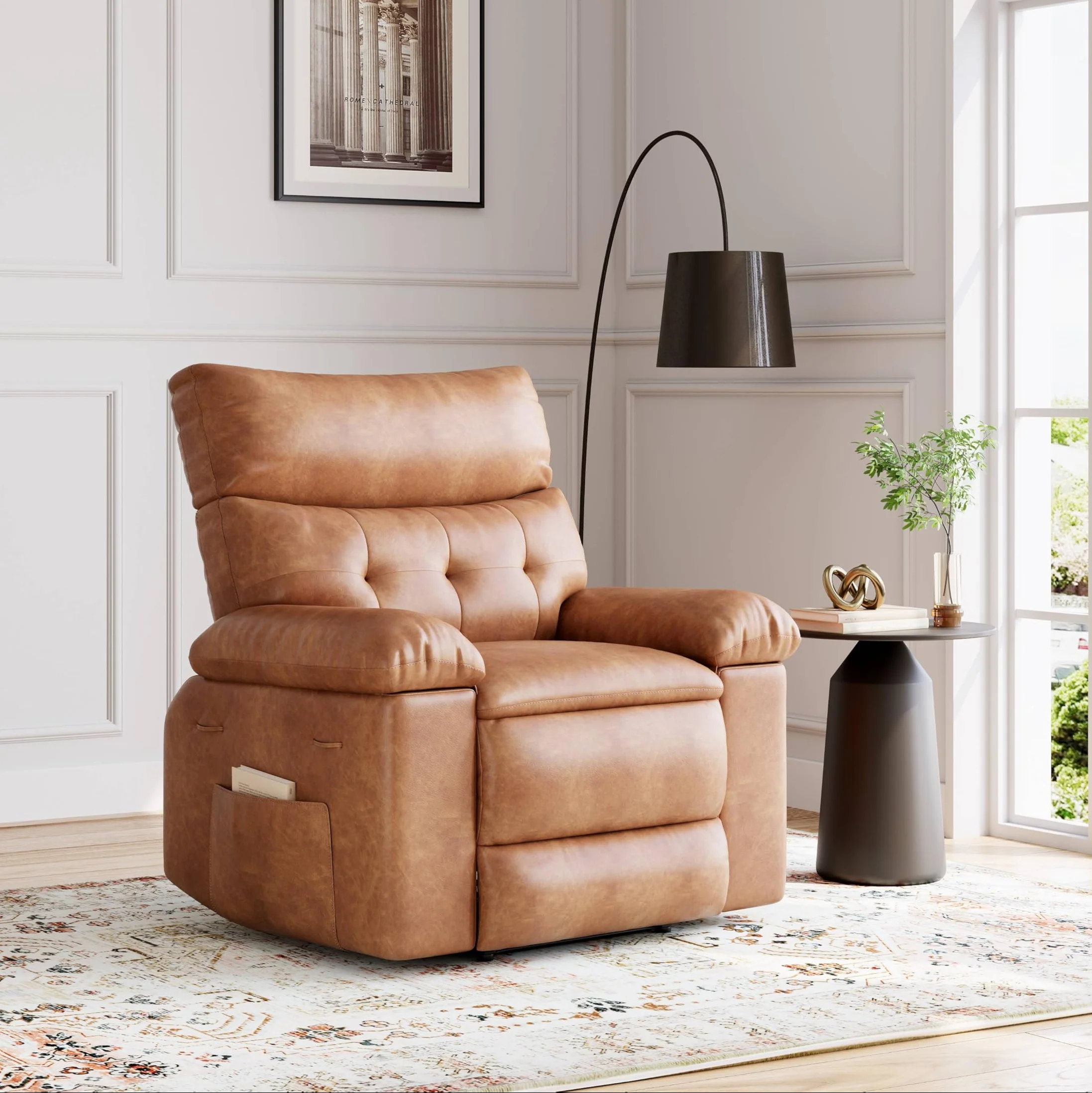 Garvee Oversized Wide Recliner Chair - Heat and Massage, PU Leather Large Manual Recliner for Adults, Ultimate Comfort Lazy Boy with 1.5X Sponge Filling and Easy Recline Mechanism for Relaxation