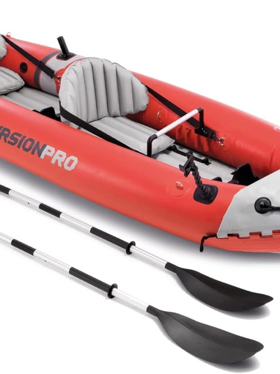 2026 INTEX Excursion Pro Inflatable Kayak Series: Includes Deluxe 86in Kayak Paddles and High-Output Pump – SuperTough PVC – Adjustable Bucket Seat – Fishing Rod Holders – Grab Handles