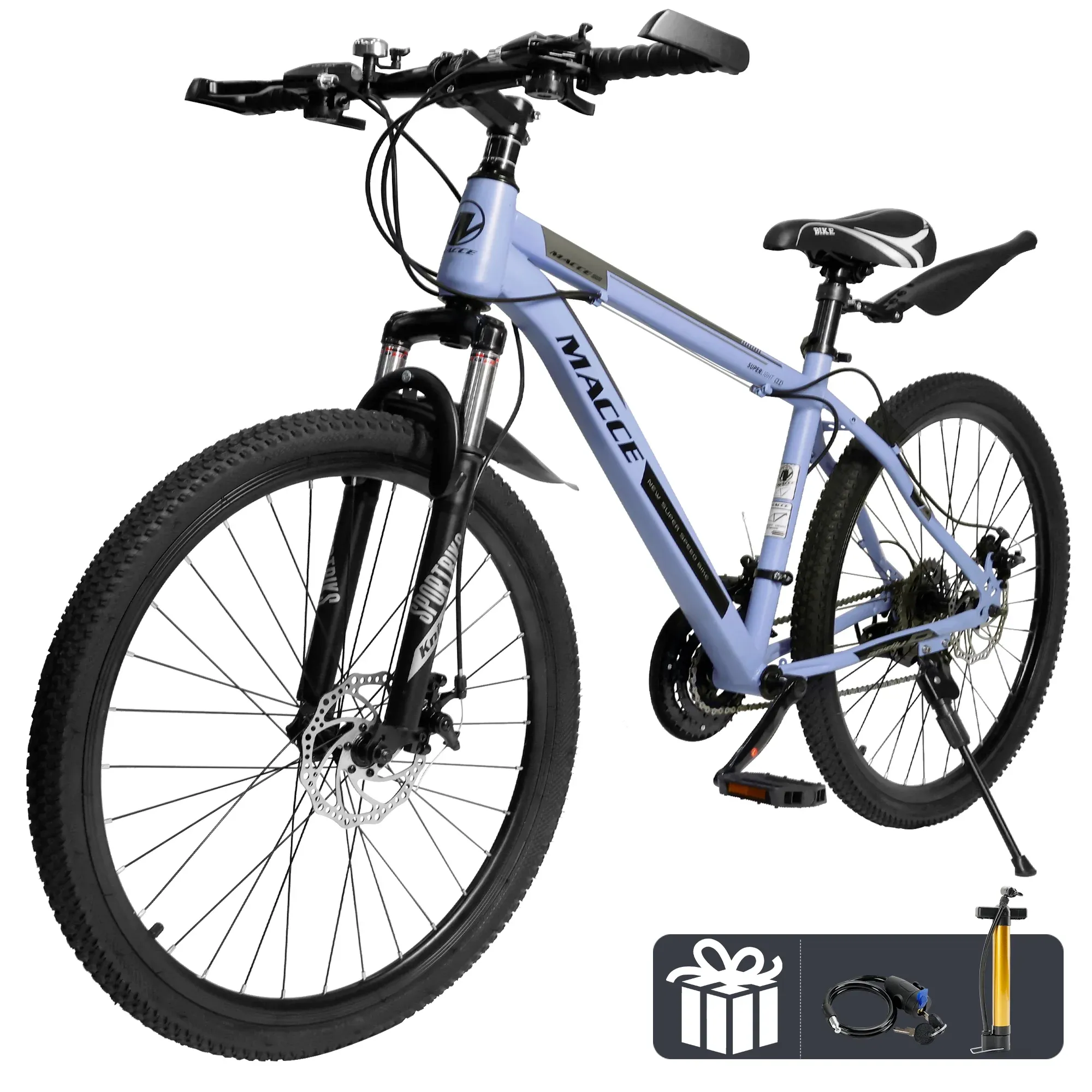 ARTUDATECH Mountain Bike 26 Inch for Adult, 27-Speed Dual Suspension High-Carbon Steel MTB Bicycle, Dual Disc Brake Bikes for Men Women, Silver, Blue, Gray and Red
