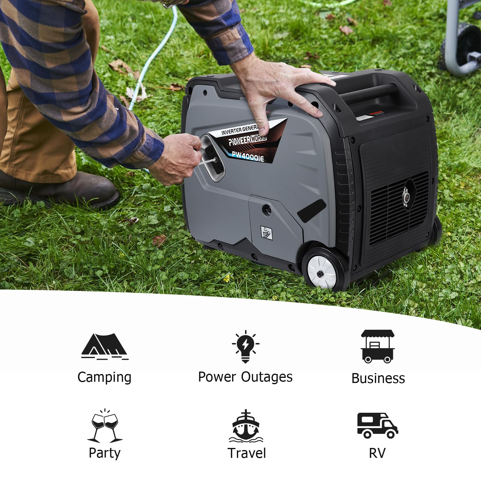Garvee Portable Power Station - 4000W Inverter Generator, 120V AC Outlet, Silent Operation, CO Safety Alert, Ideal for Camping & Home Use