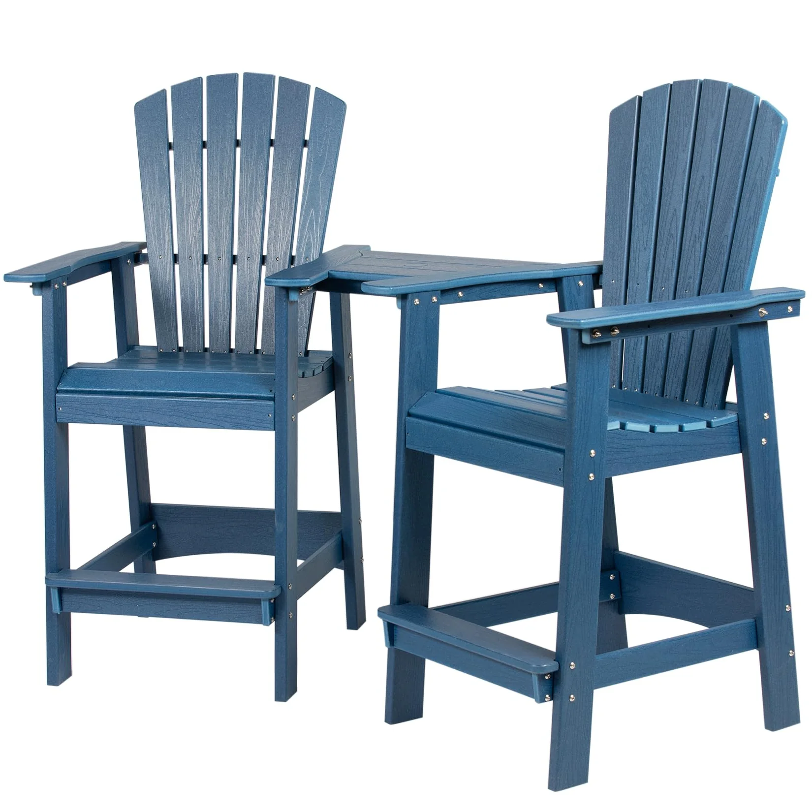 Garvee Balcony Chair Set of 2, HDPE Tall Adirondack Chairs, Contoured Seats & Tray, Weather-Resistant, Blue, for Lawn Pool Backyard