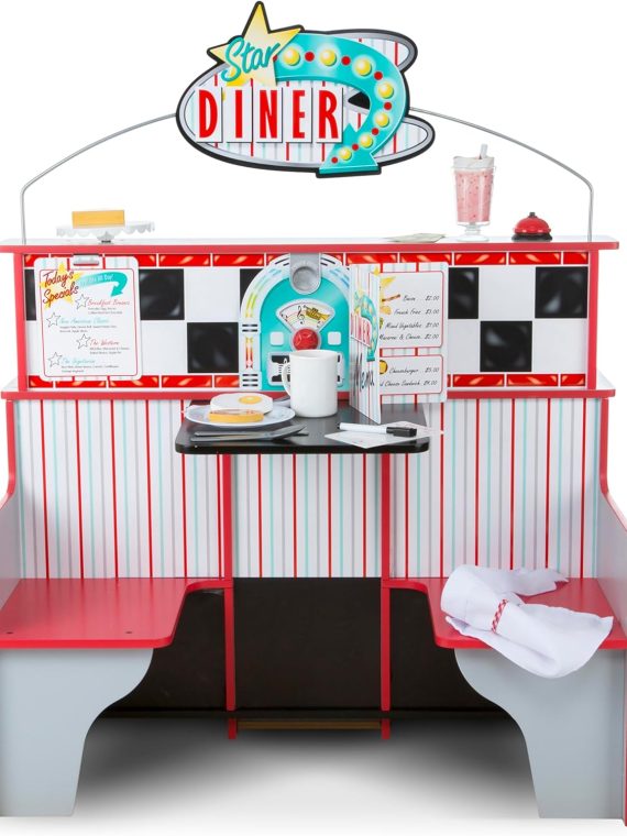 2026 Melissa & Doug Double-Sided Wooden Star Diner Restaurant Play Space
