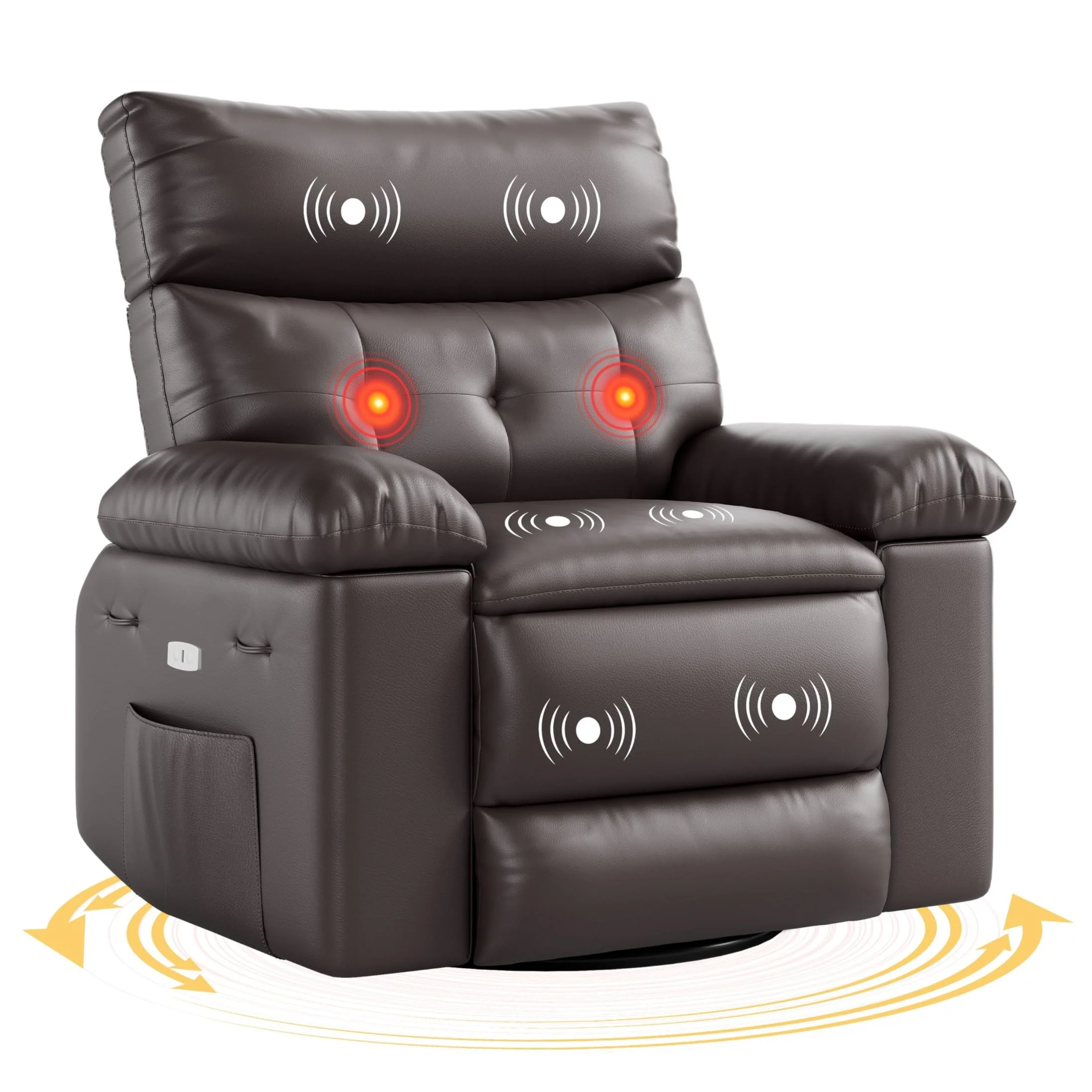 Garvee 22'' Rocker Swivel Recliner Chair, Lazy Boy for Adults, with Vibrating Massage and Heating, 1.5X Sponge Filling, Side Pocket, and Cup Holder, for Living Room, Bedroom, and Nursery