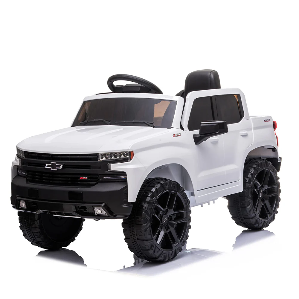 Garvee 12V Ride on Car with Remote Control, Battery Powered Licensed Chevrolet Silverado GMC Kids Ride On Truck, Toddler Electric Vehicles Toys,Music,FM,Bluetooth, Spring Suspension, LED Light - White