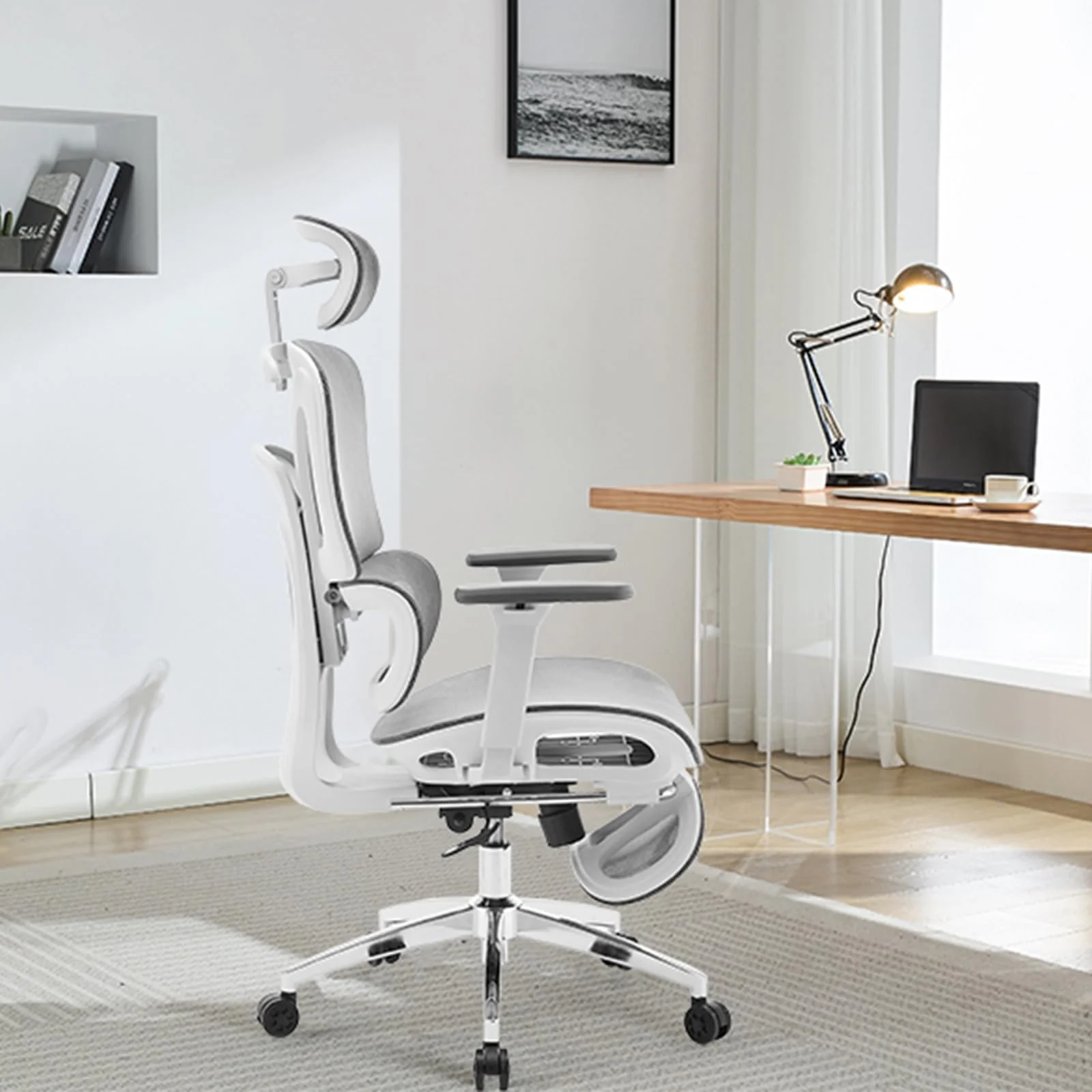 Garvee Ergonomic Office Chair, High Back Ergonomic Desk Chair with Adjustable Lumbar Support,Mesh Home Office Chair Gaming Chair with Footrest,Up to 400LB,Grey