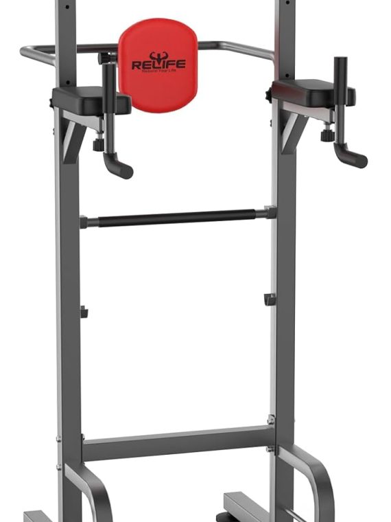 2026 RELIFE REBUILD YOUR LIFE Power Tower Pull Up Bar Station Workout Dip Station for Home Gym Strength Training Fitness Equipment Newer Version 450LBS.