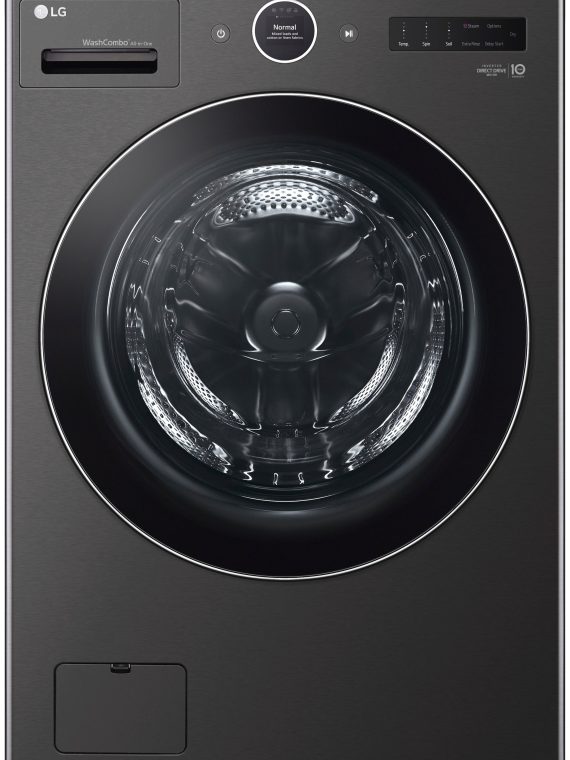 2026 LG – 5.0 Cu. Ft. HE Smart Mega Capacity All-in-One Electric Washer/Dryer WashCombo with Steam and Ventless Inverter Heat Pump – Black Steel
