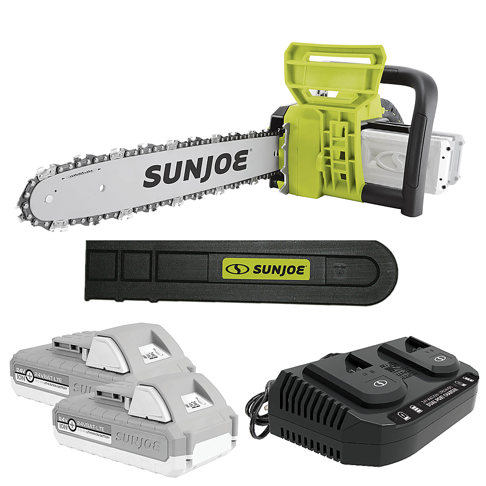 2026 Sun Joe – 48-Volt iON+ 16-Inch Cordless Chainsaw with Scabbard (2 x 2Ah Batteries and 1 x Charger) – Green
