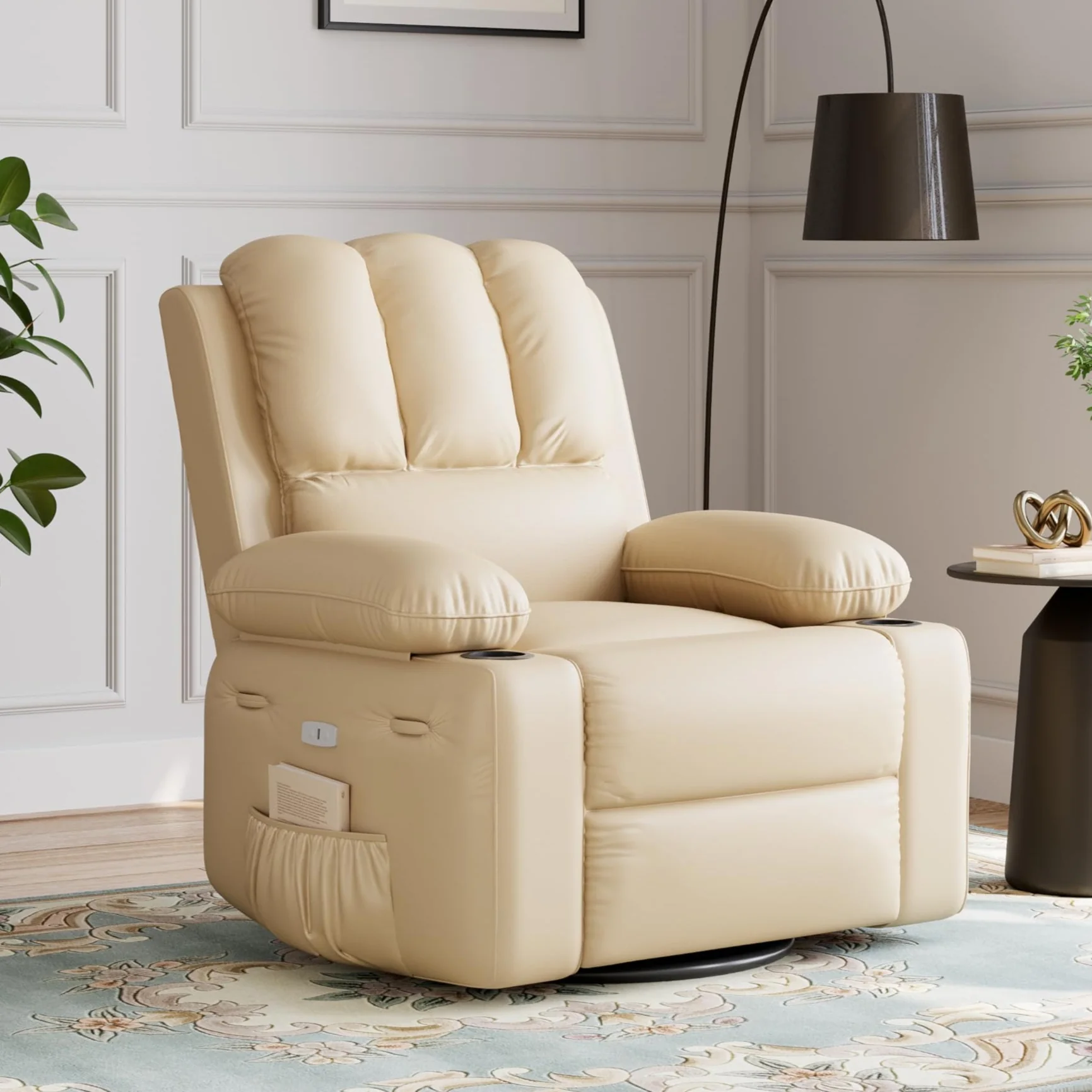 Garvee 27'' Width Electric Power Oversized Rocker Swivel Recliner Chair, USB Charger Lazy Boy for Adults, w/Vibrating Massage and Heating, 1.5X Sponge Filling for Living Room, Bedroom and Nursery