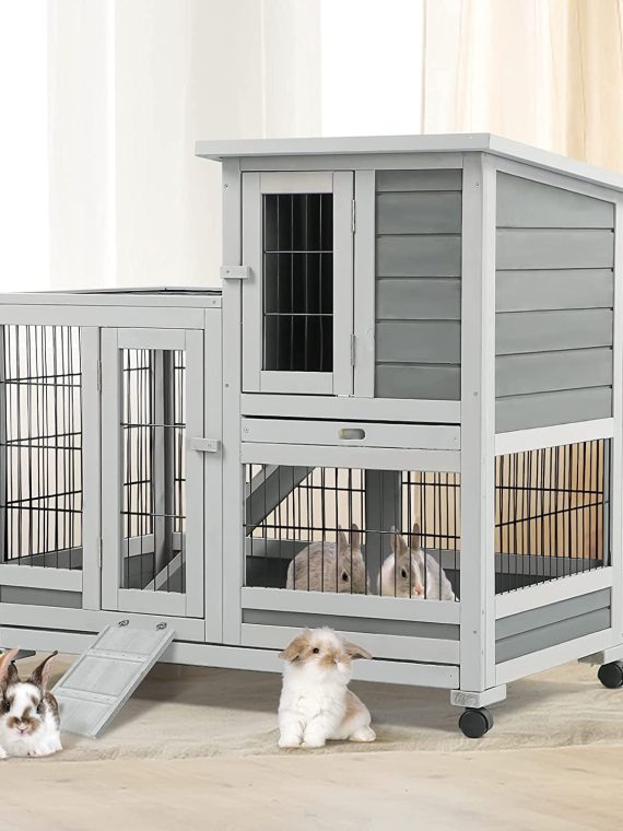 2026 YODOLLA Indoor Rabbit Hutch Bunny Cage Large Pet House for Small Animal with Wheels