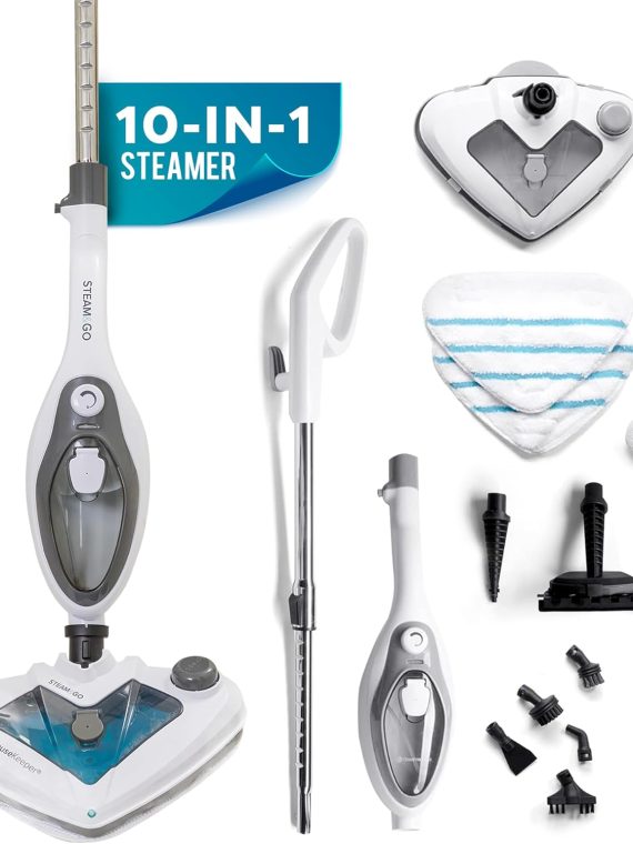 2026 Steam and Go 10-in-1 Steam Mop – Floor Steamer with Detergent Chamber and Detachable Handle for Tile Grout  Clothes  Furniture  Hardwood  Upholstery  & Carpet  Handheld Steam Cleaner for Home Use