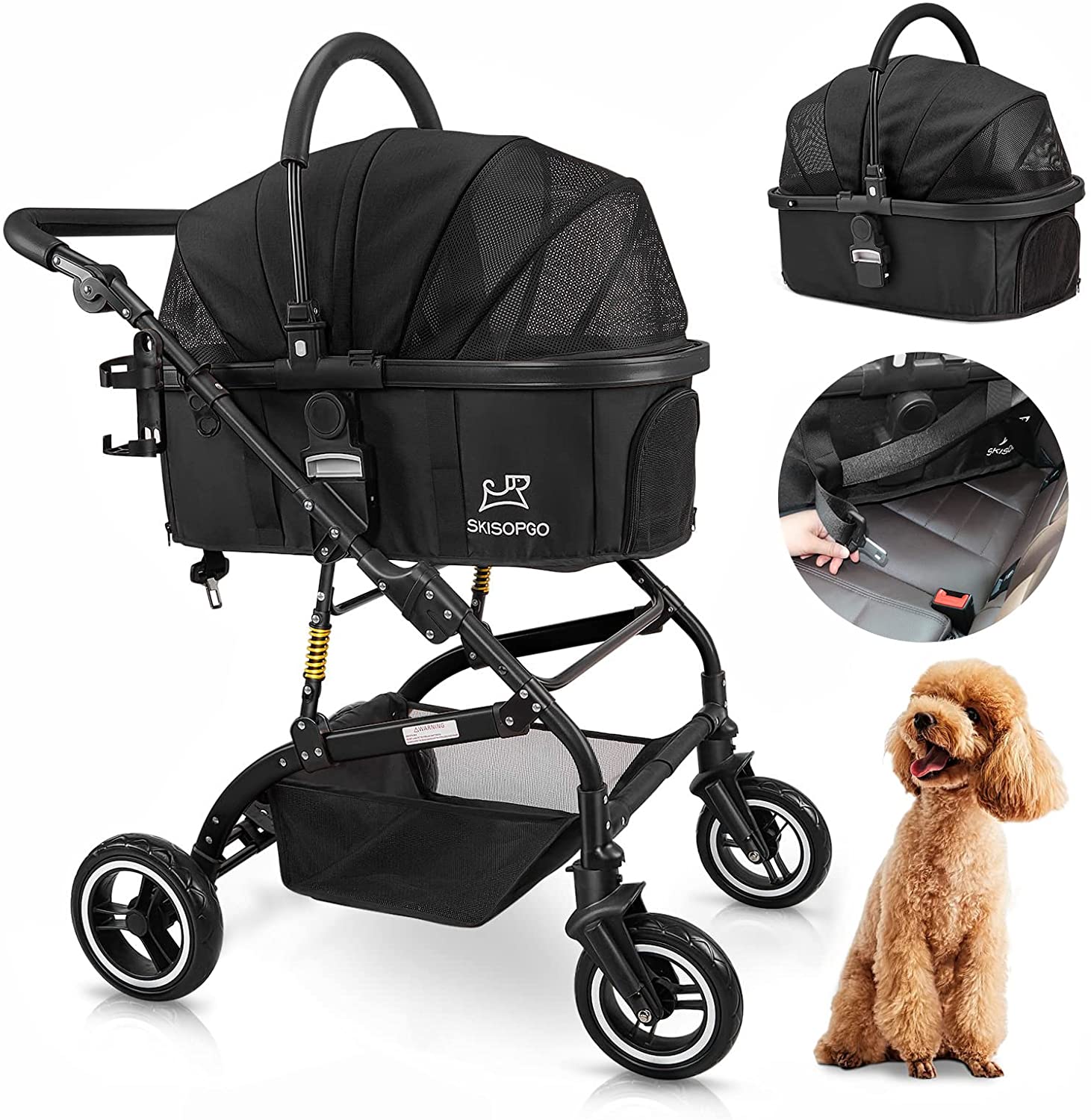 Pet Strollers for Small Medium Dogs Cat with Detachable Carrier Foldable Travel Pet Gear Stroller (Black)