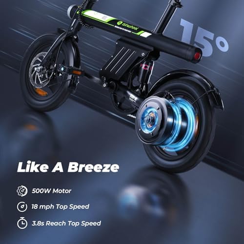 2026 isinwheel U1 Electric Bike for Adults 500W Motor  20 mph Folding Ebike  14′′ Adults Electric Bicycles with Smart Uphill  280.8Wh Battery  25 Miles PAS Range  Mini E Bikes for Adults and Teens