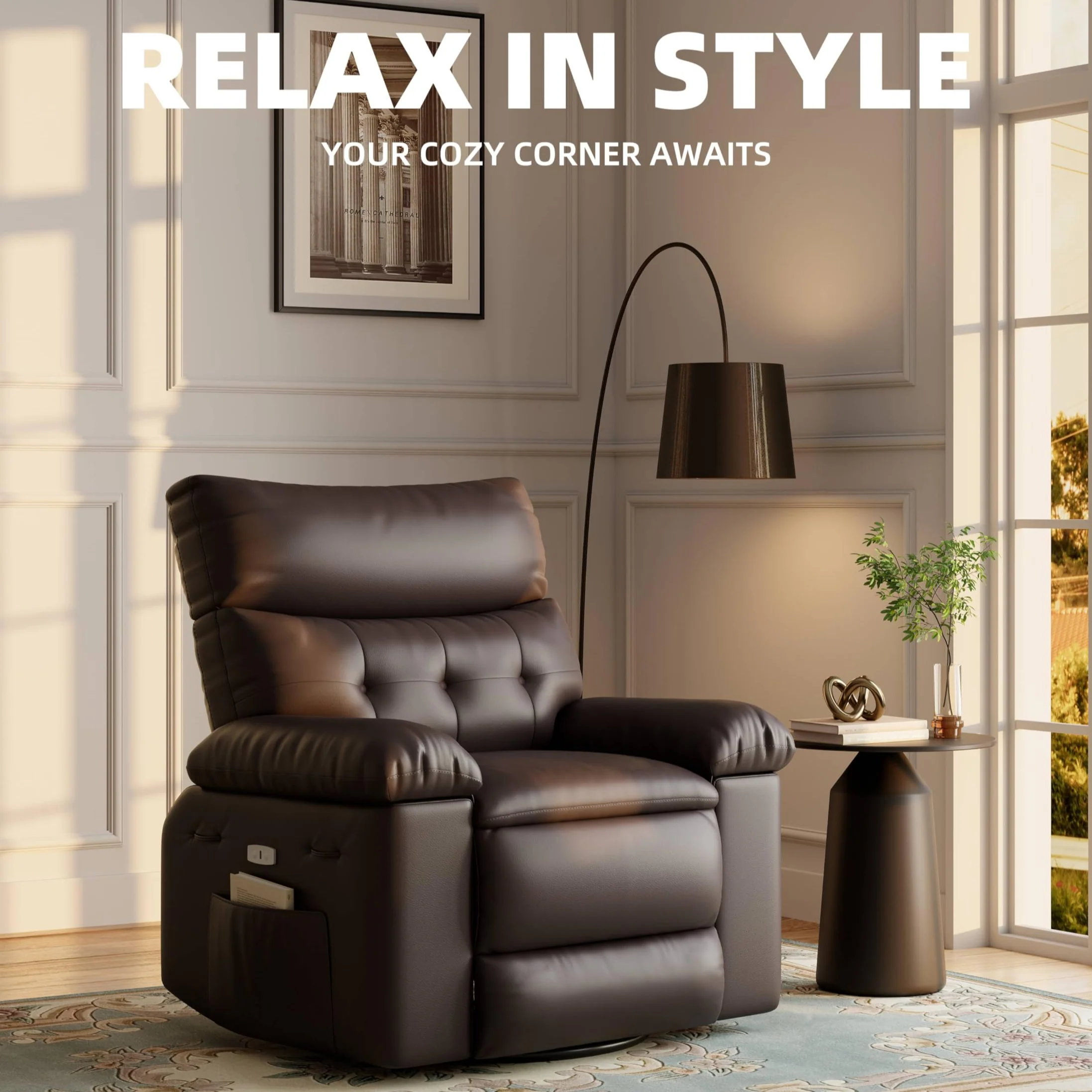 Garvee 22'' Rocker Swivel Recliner Chair, Lazy Boy for Adults, with Vibrating Massage and Heating, 1.5X Sponge Filling, Side Pocket, and Cup Holder, for Living Room, Bedroom, and Nursery