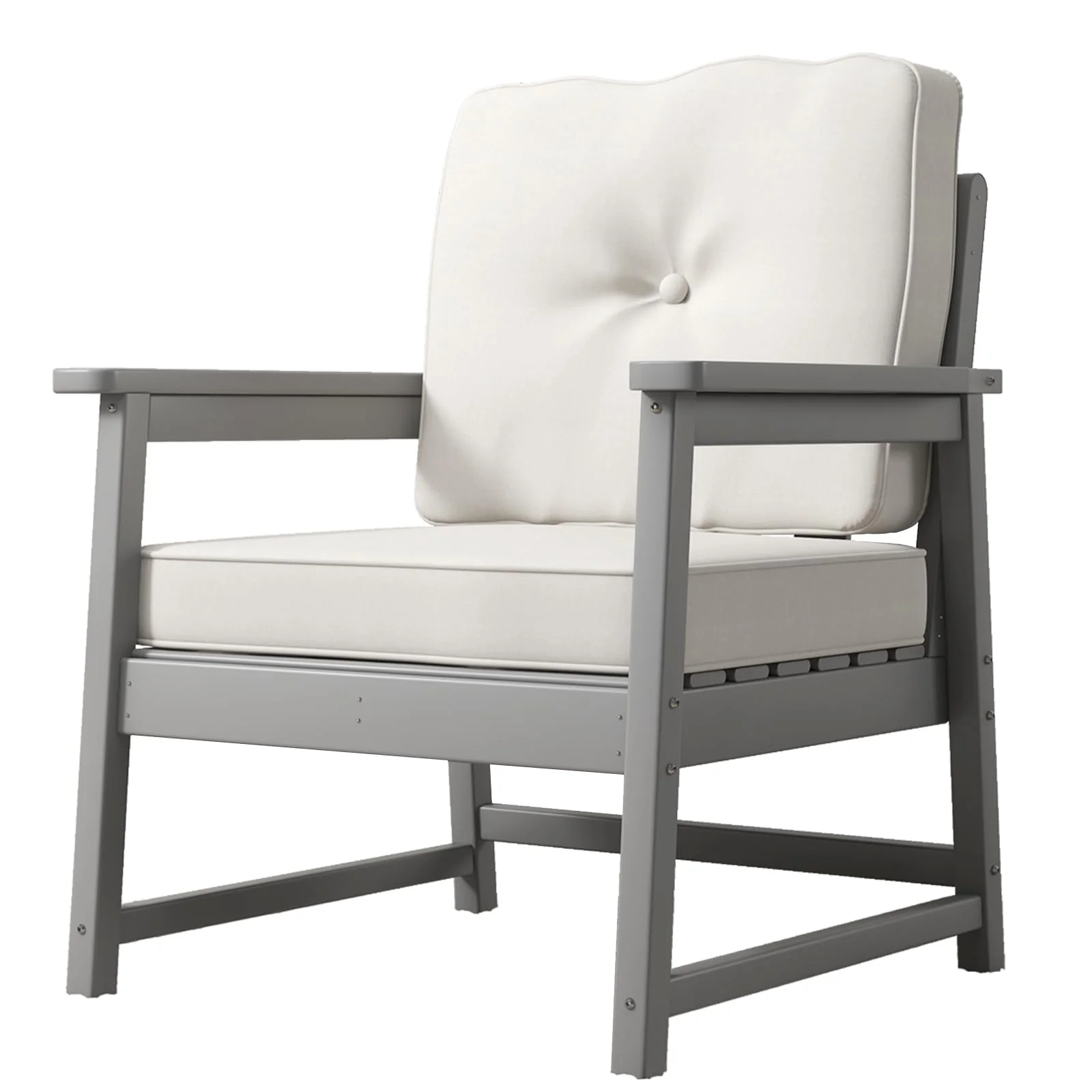 Garvee Outdoor Club Chair HDPE Recycled Plastic with Thick Cushion & Stainless Steel Screws for Deck, Yard, Garden, Porch, Grey