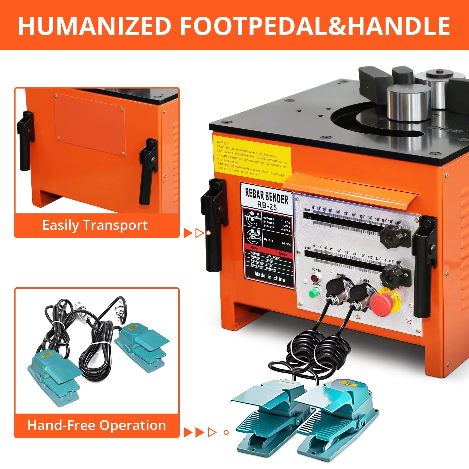 Garvee 1600W Electric Rebar Bender Machine up to 1 inch with Our Electric Bender - Achieve 0-180° Angles, Operate with Convenient Foot Pedal Switch & from Powerful Motor