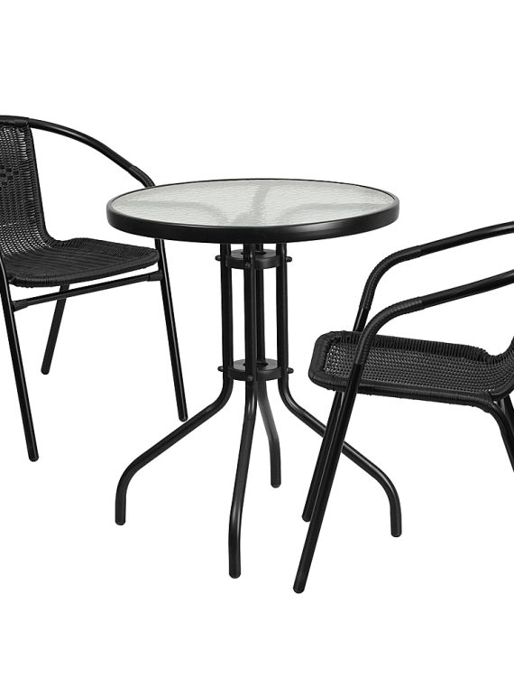 2026 Alamont Home – Lila Outdoor Round Contemporary Metal 3 Piece Patio Set – Clear/Black