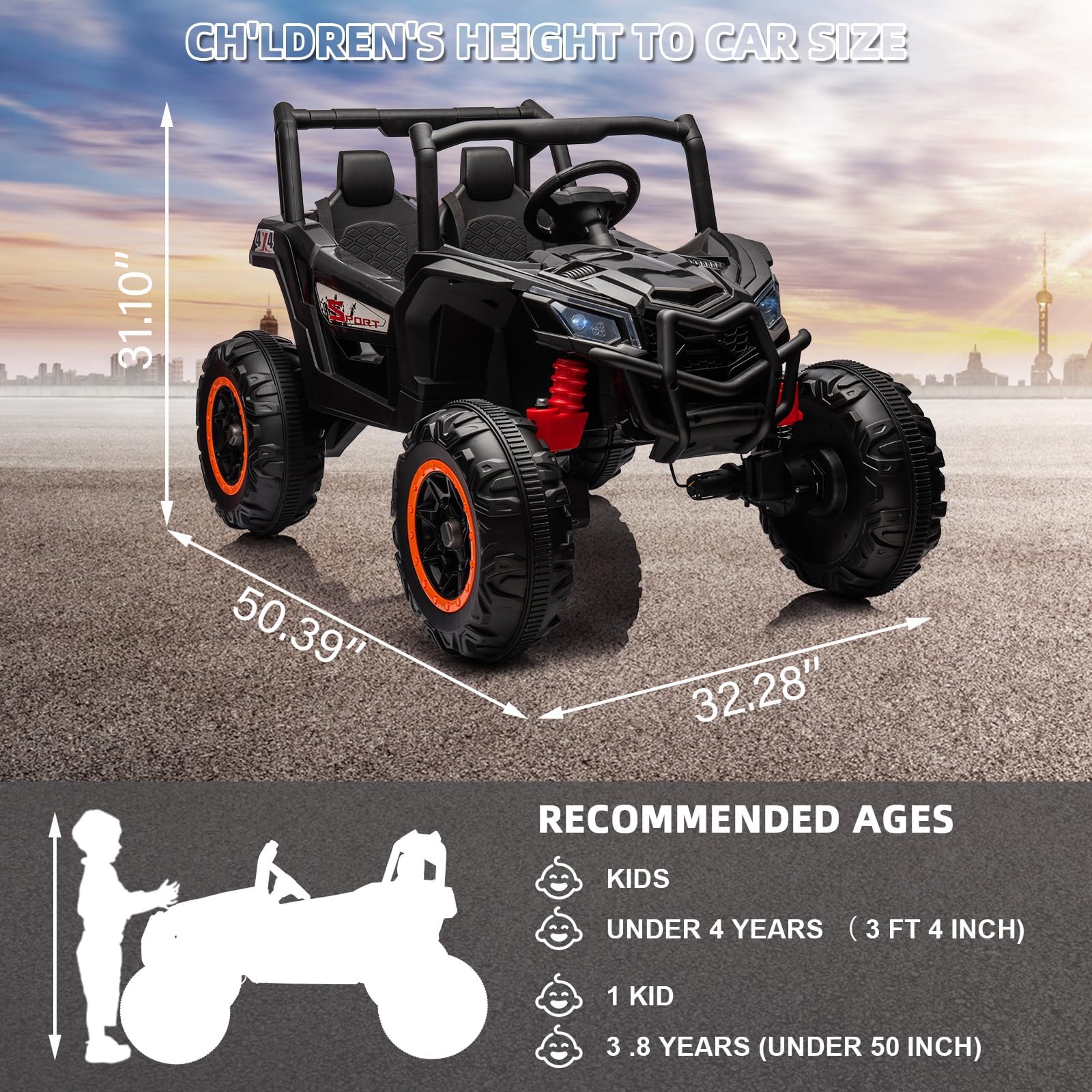 Garvee 2 Seater Ride on Car,12V Battery Powered Off-Road UTV Toy,Electric Car with Remote Control,Metal Frame,EVA Wheels,LED,Spring Suspension for 3-8 Boys&Girls - Black