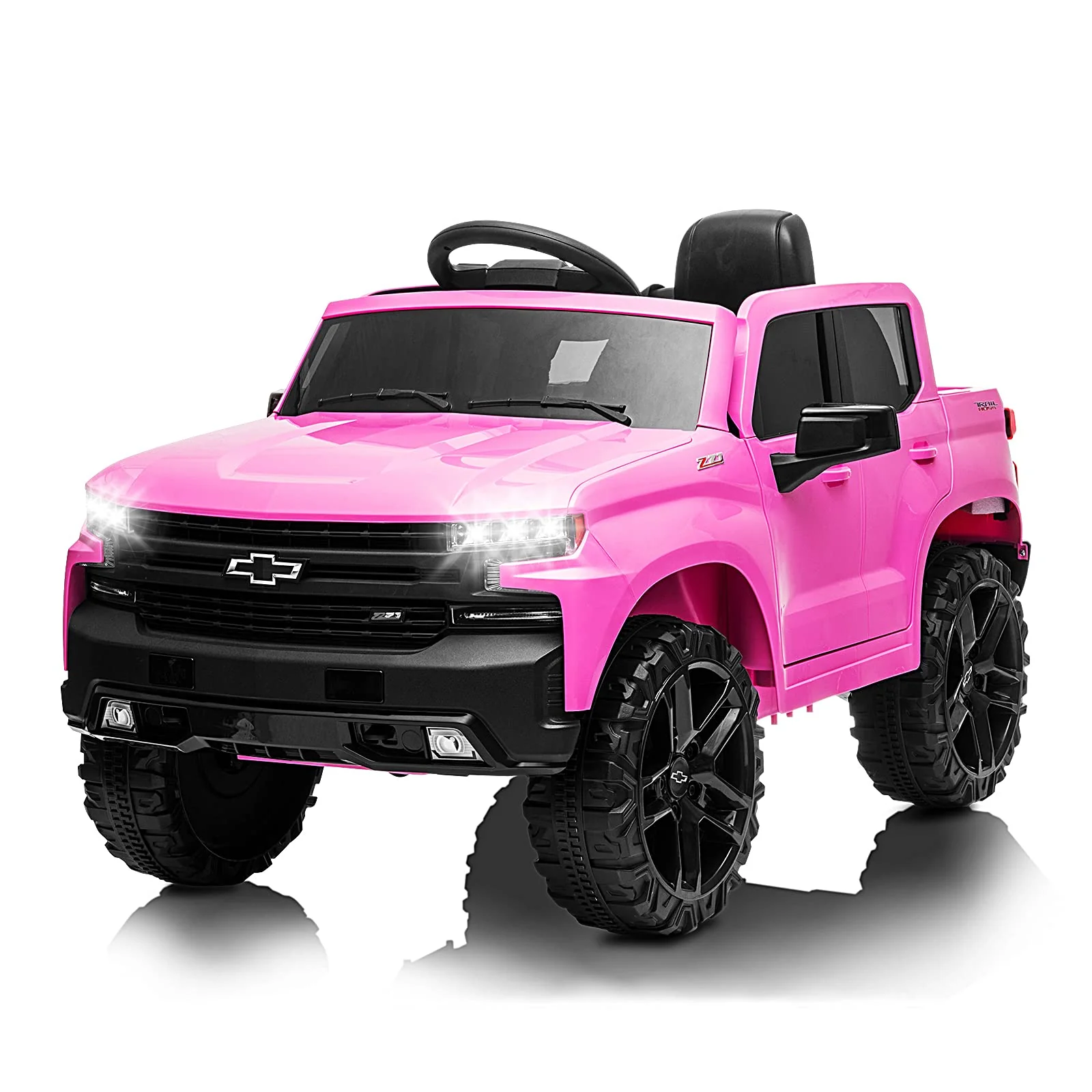 Garvee 12V Ride on Car with Remote Control, Battery Powered Licensed Chevrolet Silverado GMC Kids Ride On Truck, Toddler Electric Vehicles Toys,Music,FM,Bluetooth, Spring Suspension, LED Light - Pink