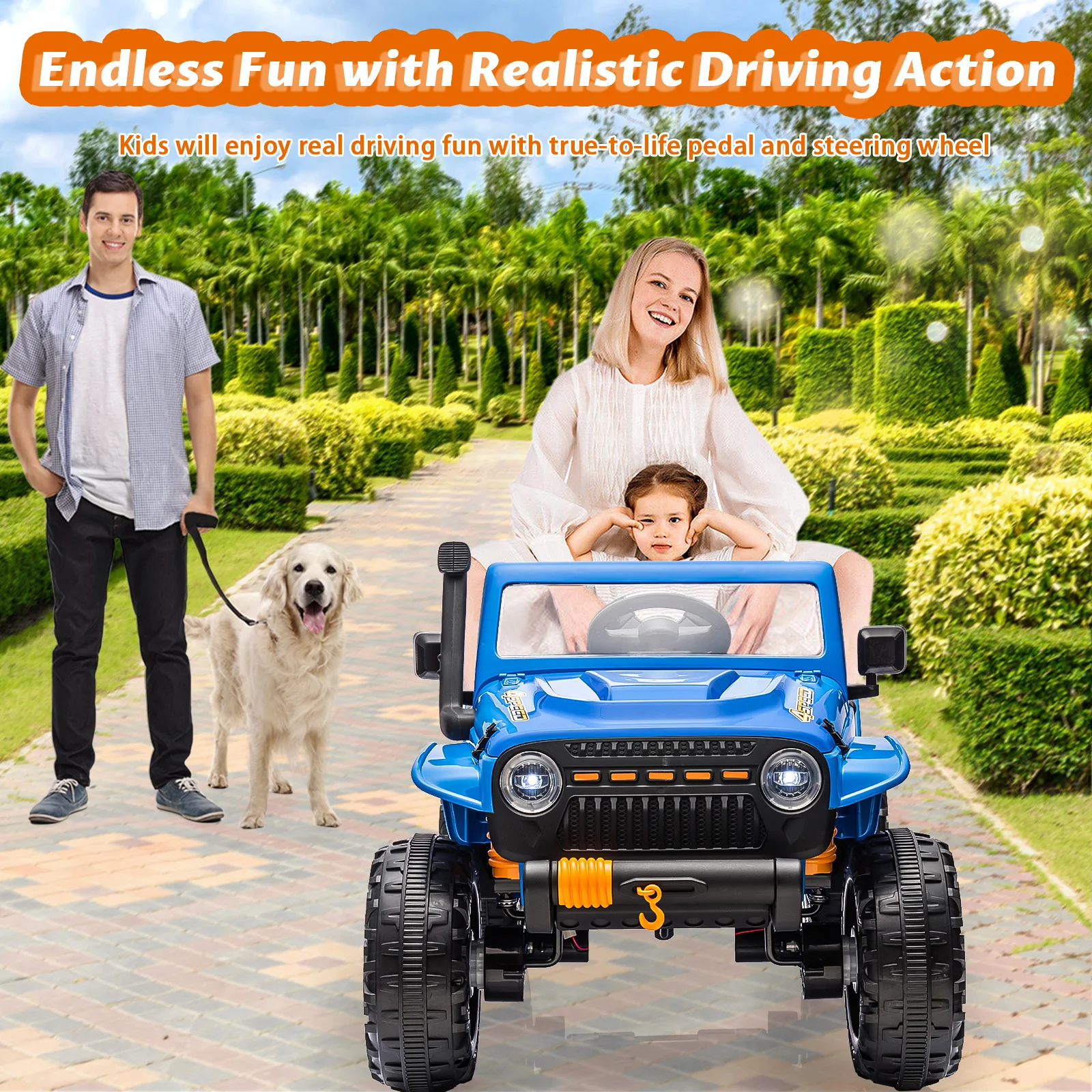Garvee 24V 2 Seater Ride On Truck Car For Kid age 3 - 8 years, w/Remote Control, 4-Wheeler Suspension, 4x55W Powerful Engine, 4WD Battery Powered, LED Lights, Soft Braking - Blue