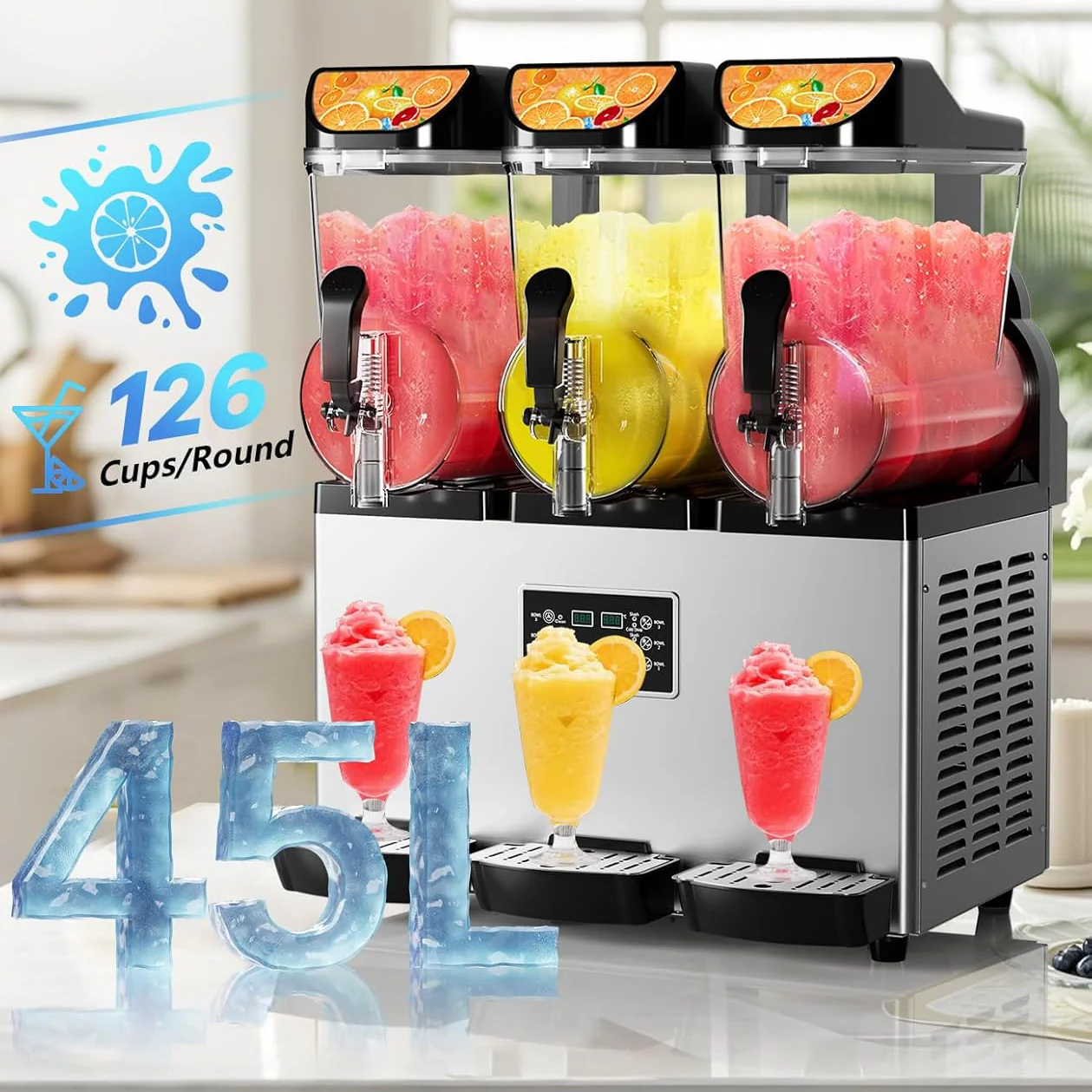 Garvee Commercial Slushy Machine 15Lx3, Tainless Steel Smoothie Frozen Drink Maker with Self-Cleaning Mode, 1200W Electric Large Slushie Machine for Home Party Restaurants Cafe Bars