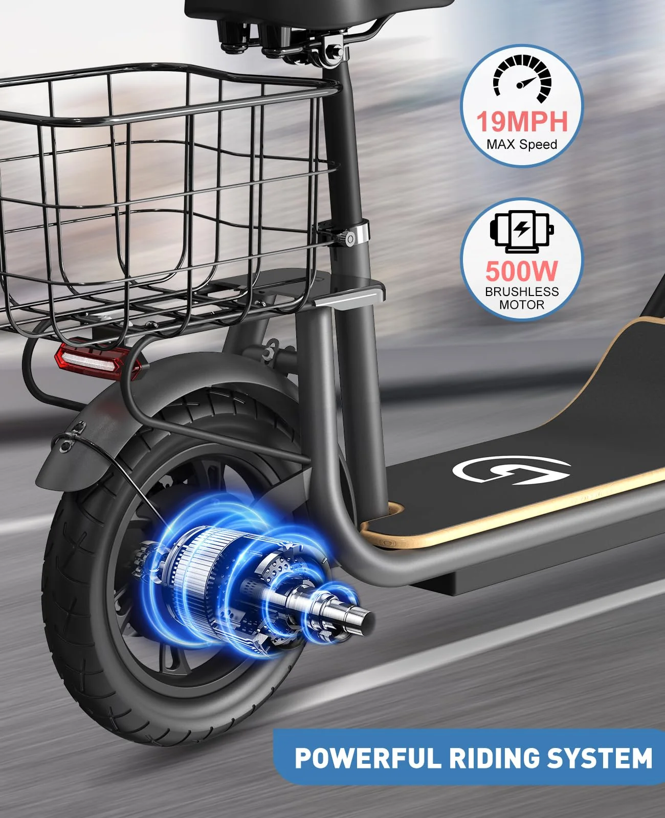 Garvee Ultimate Comfort with Electric Scooter - Long 37.5 Miles Range, 20mph Speed, Powerful 500W Motor, 46V Battery,12