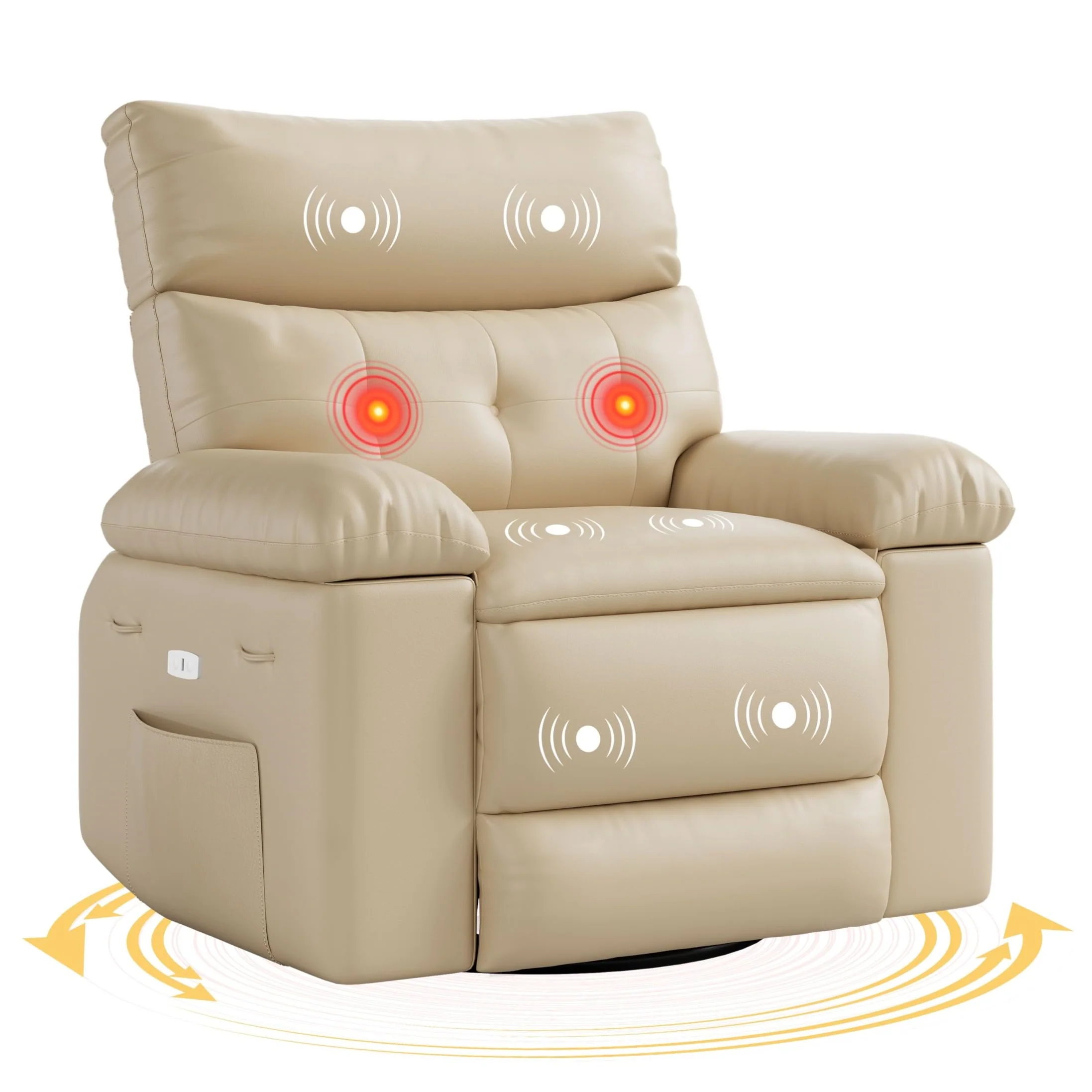 Garvee 22'' Rocker Swivel Recliner Chair, Lazy Boy for Adults, with Vibrating Massage and Heating, 1.5X Sponge Filling, Side Pocket, and Cup Holder, for Living Room, Bedroom, and Nursery