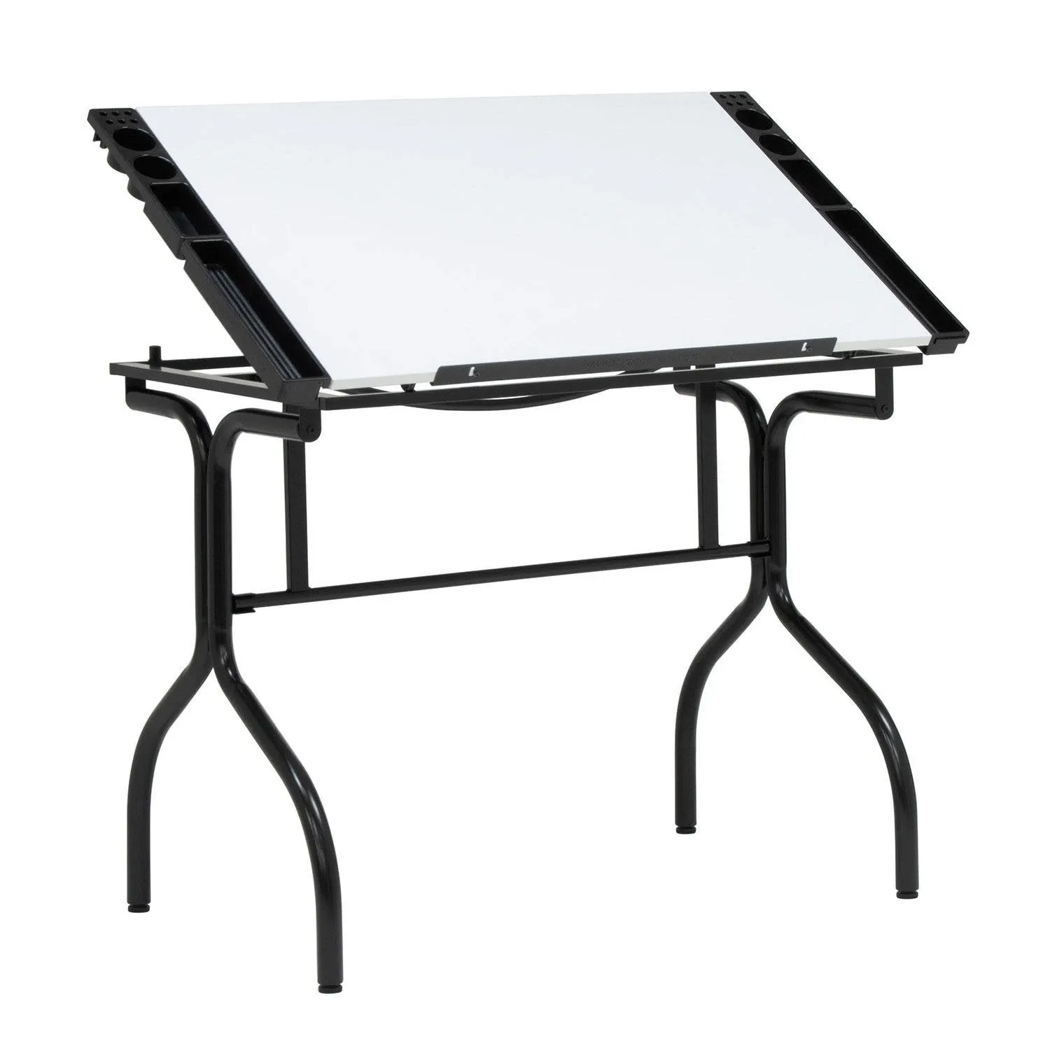 Folding Craft Station with Storage and Adjustable Wood Top