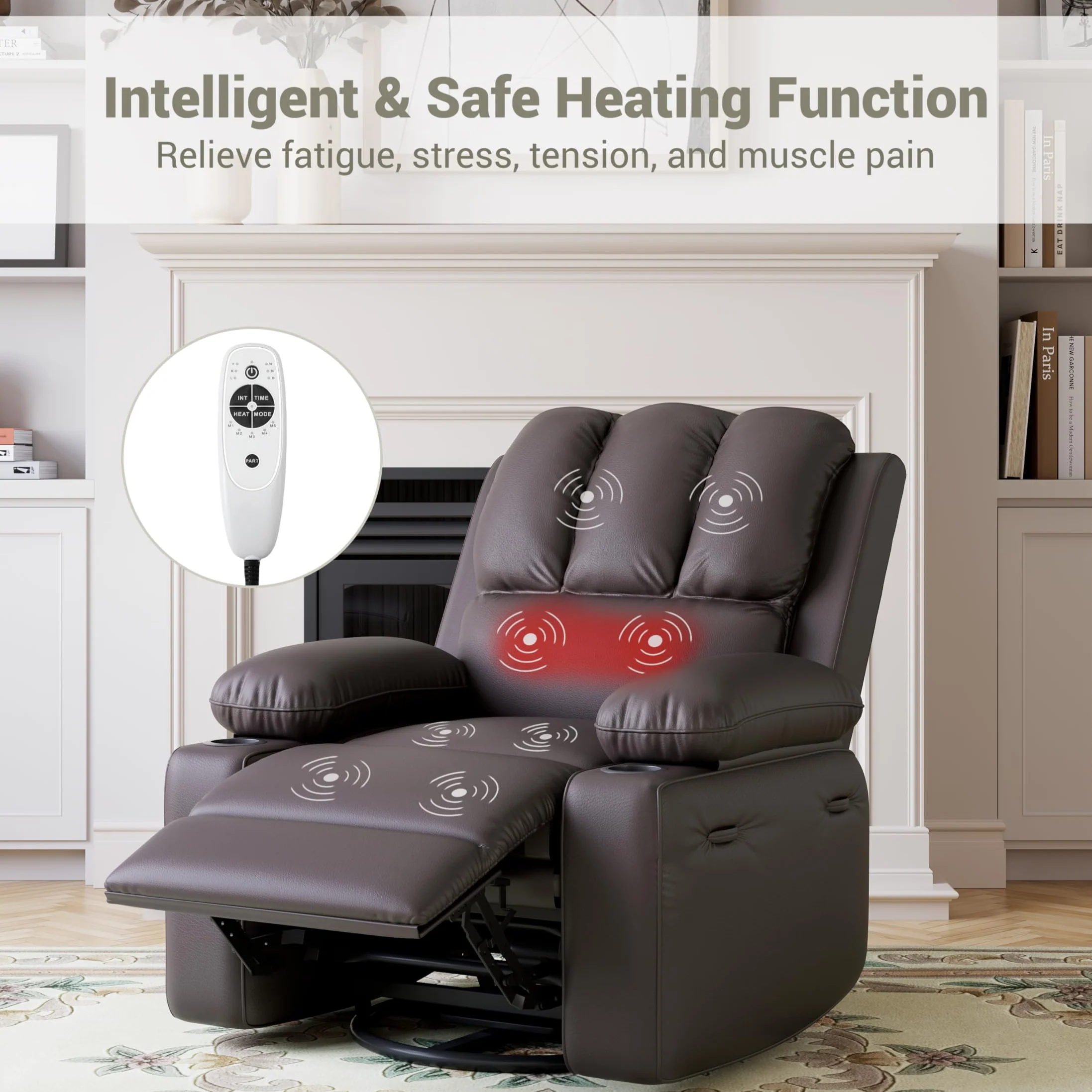 GarveeHome22'' Width Power Recliner Chair, Electric Rocker Swivel USB Charger Lazy Boy for Adults, with Vibrating Massage and Heating, 1.5X Sponge Filling for Living Room, Bedroom and Nursery