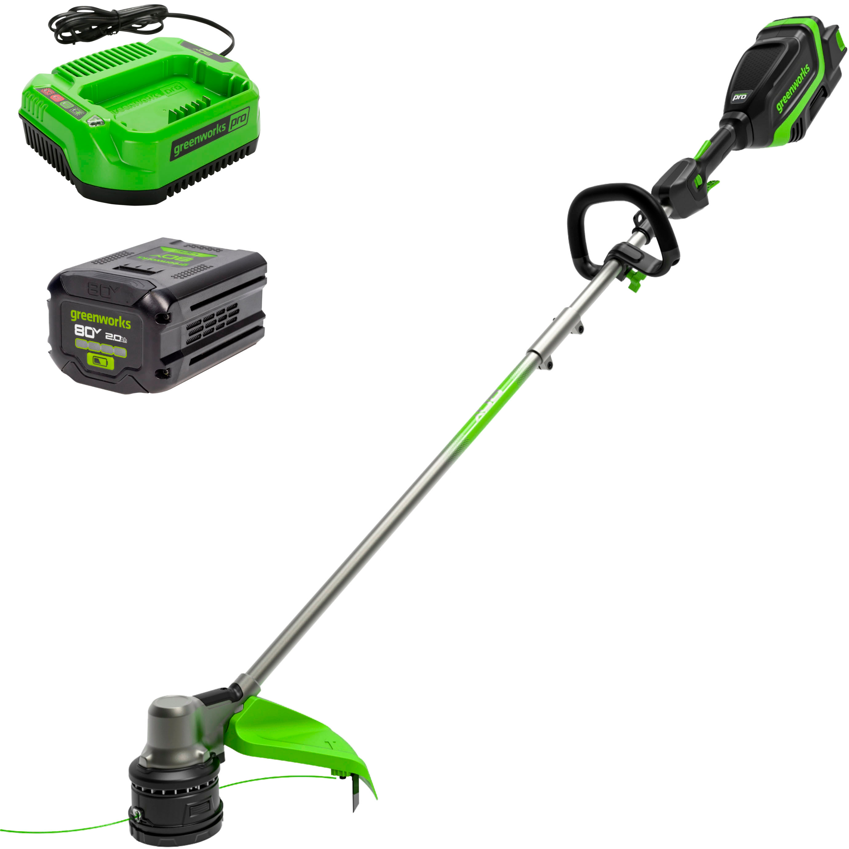 2026 Greenworks – 80V 17” Brushless String Trimmer (1 x 2.0Ah Battery and 1 x Charger) – Black/Green