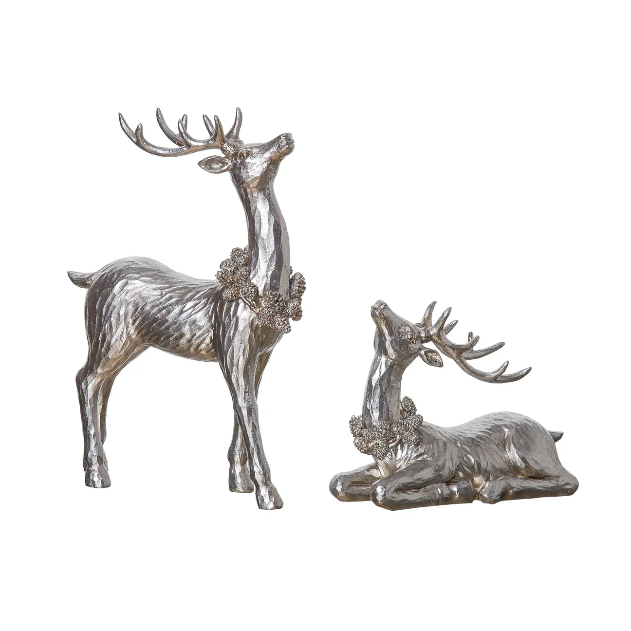Resin Silver Reindeer Figurine (Set of 2)