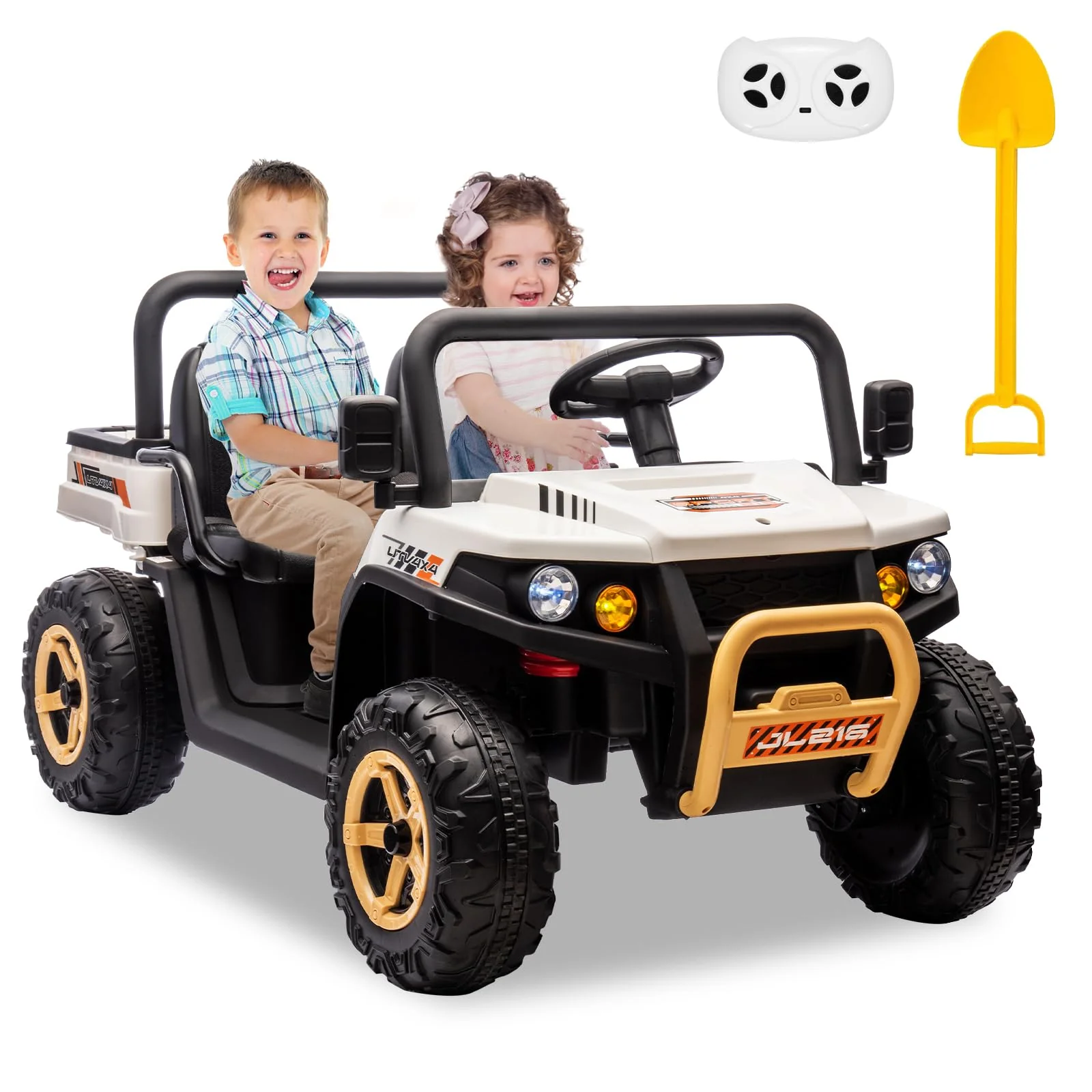 Garvee 2-Seater Ride on Car,6X6 24V Kids Ride On Dump Truck with Remote Control Electric Utility Vehicles UTV Battery Powered 6 Wheeler, for 3 years and up - New White