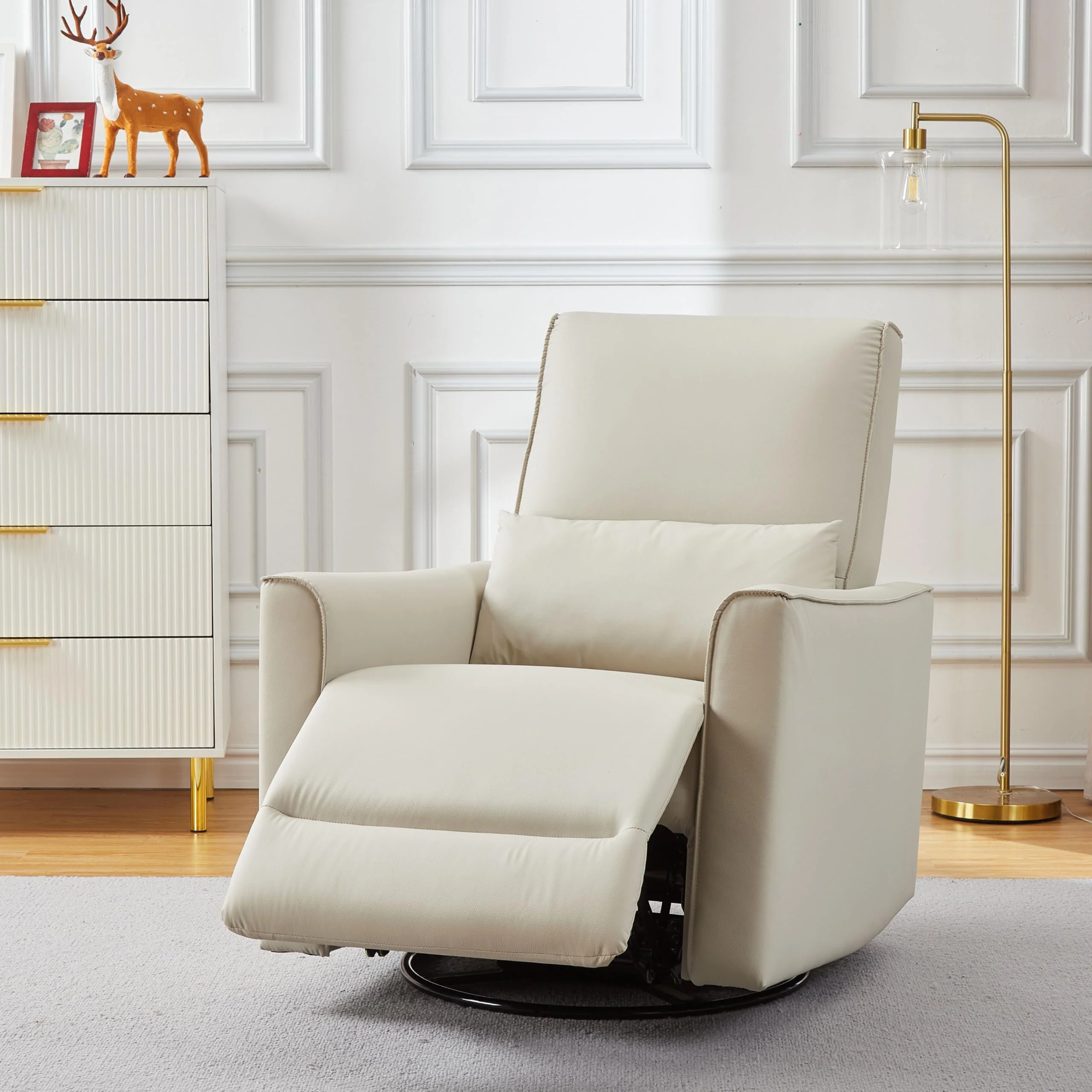 Garvee PU Leather Recliner Chair with Rocker, 360° Swivel & Glider Motion, High Back Rocking Chair for Nursery, Living Room & Bedroom, Deep Seat, Beige