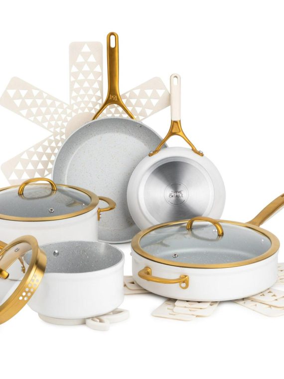 2026 Thyme and Table Nonstick Supreme Cookware, 12-Piece Set, Cream