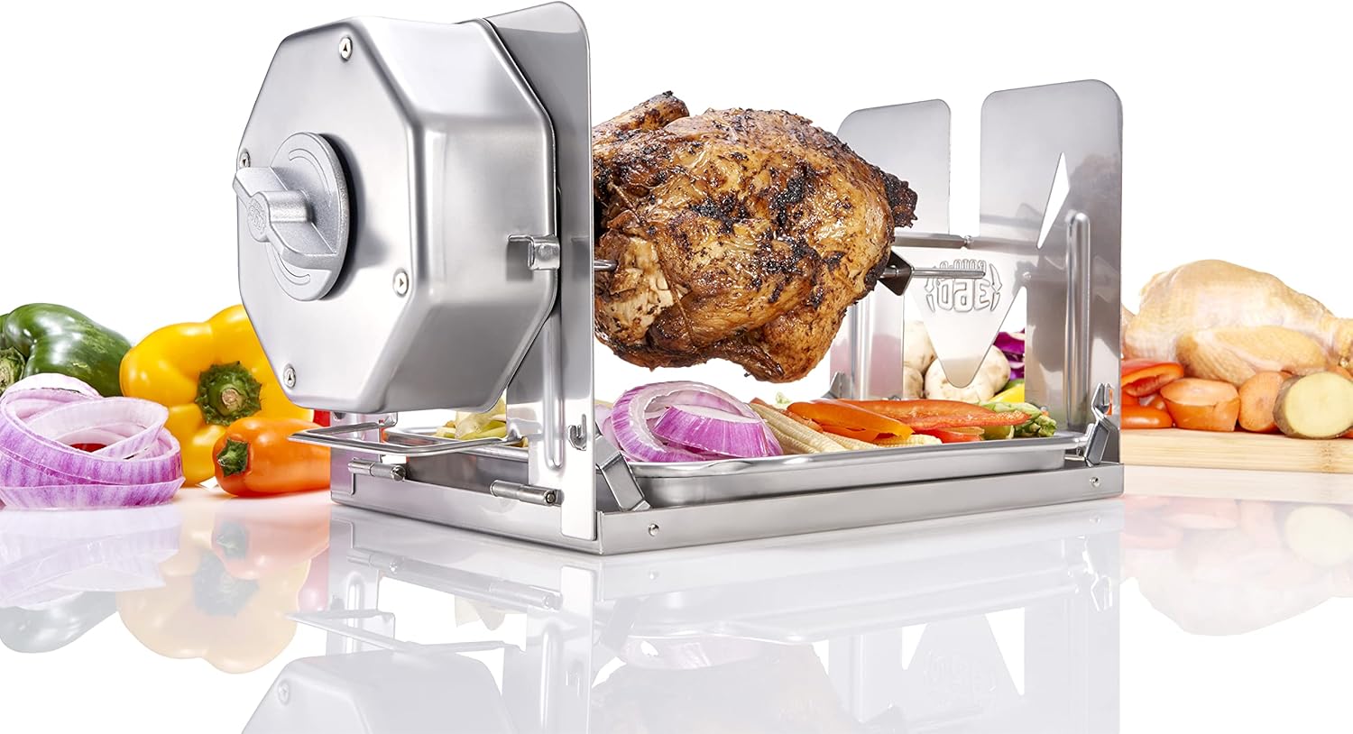 2026 Cordless Rotisserie Kit for Grills  Ovens  Smokers – Stainless Steel – Non-Electric Spit Roaster – Gas/Charcoal BBQ – Kamado Joe Green Egg Kettle – Indoor/Outdoor