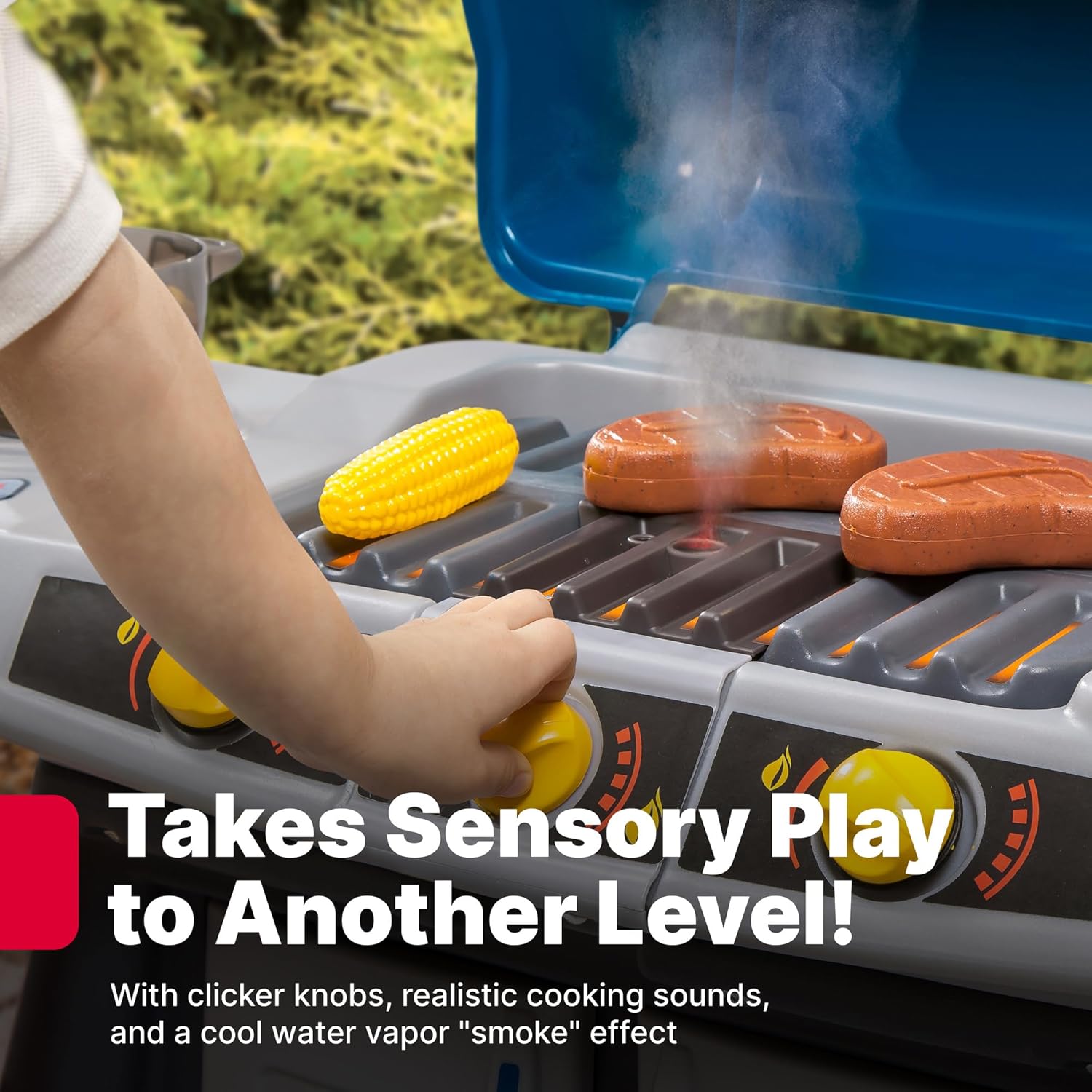 2026 Step2 Sizzle & Smoke BBQ Grill Playset  Indoor/Outdoor Interactive Play with Sounds and Effects  Toddlers 3+ Years Old  15 Piece Toy Accessories