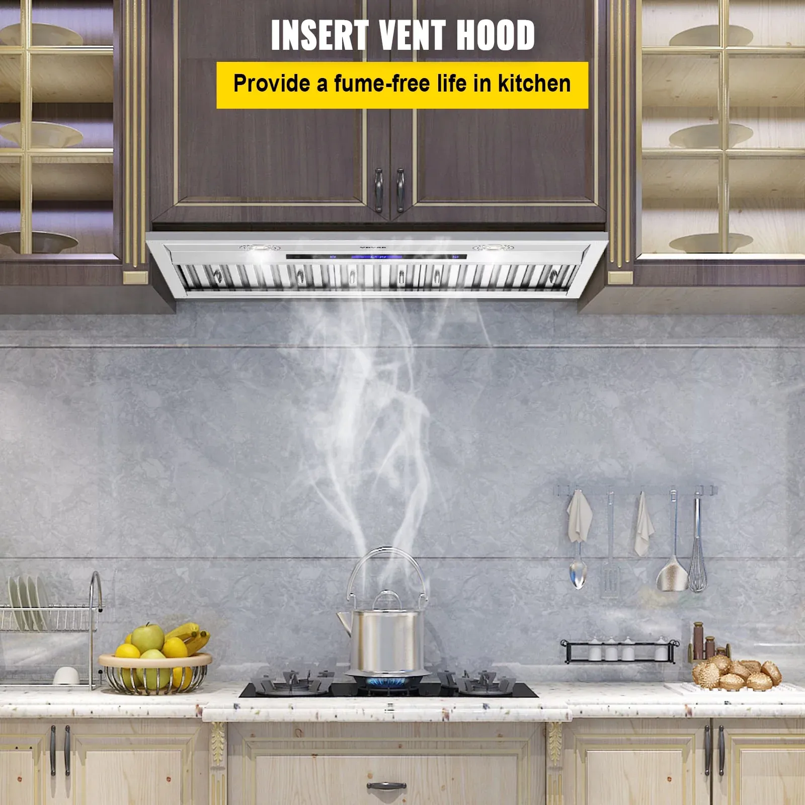 VEVOR Insert Range Hood, 900CFM 4-Speed, 30 inch Stainless Steel Built-in Kitchen Vent Hood with Touch & Remote Control LED Lights Dishwasher-Safe Filters, Ducted/Ductless Convertible, ETL Listed