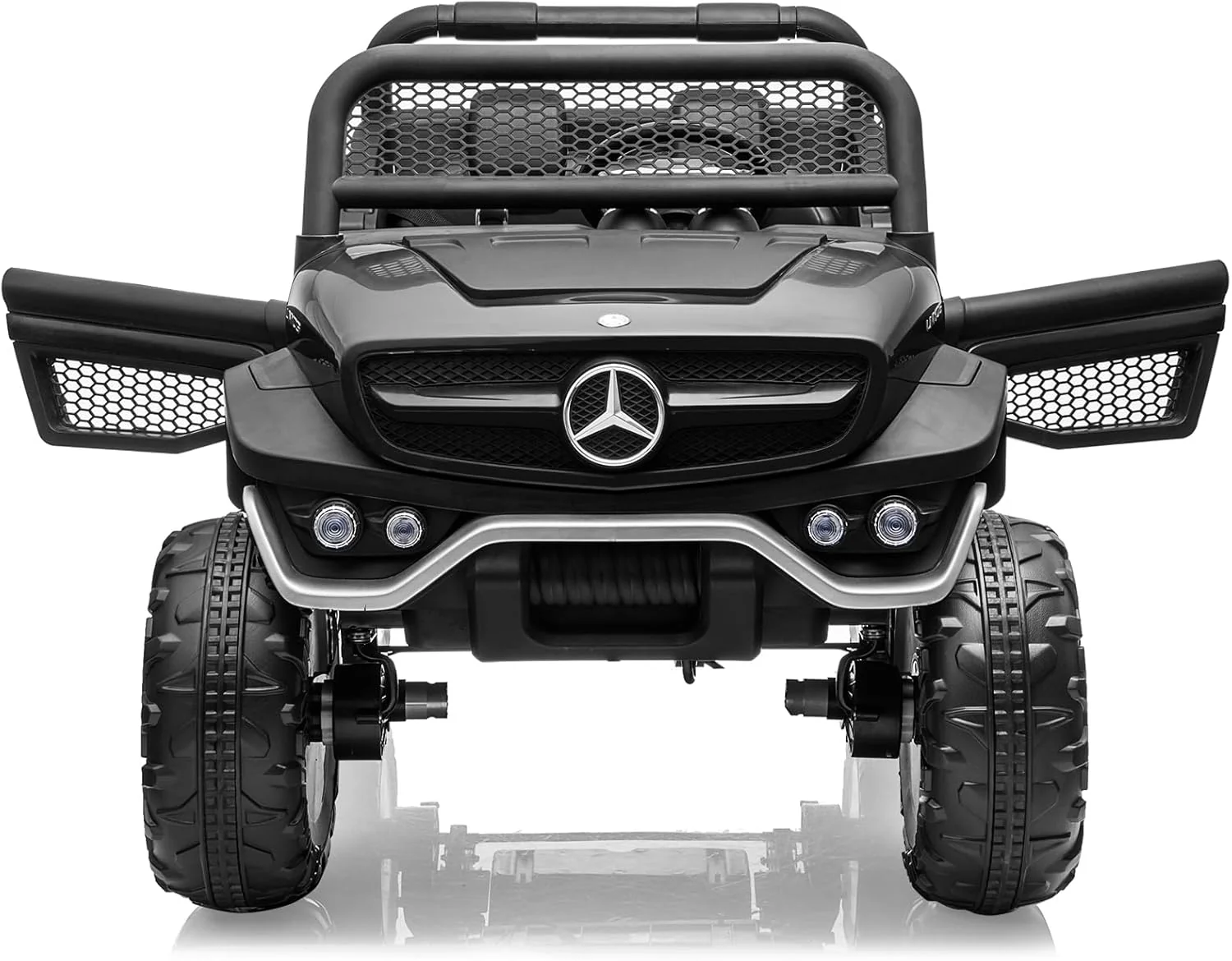 Garvee 2 Seater Kids Ride On Truck 24V Ride On Toy Licensed Mercedes Benz Battery Powered Electric Vehicle for Toddles With Remote Control, Battery Display, Trunk, Spring Suspension, Led Lights, Music, Black