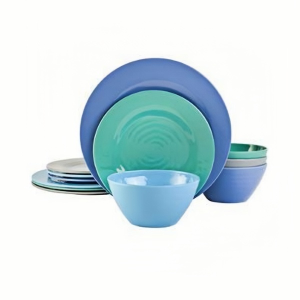 Gibson Home Brist Melamine Dinnerware Set, Service for Four (12pcs), Blue