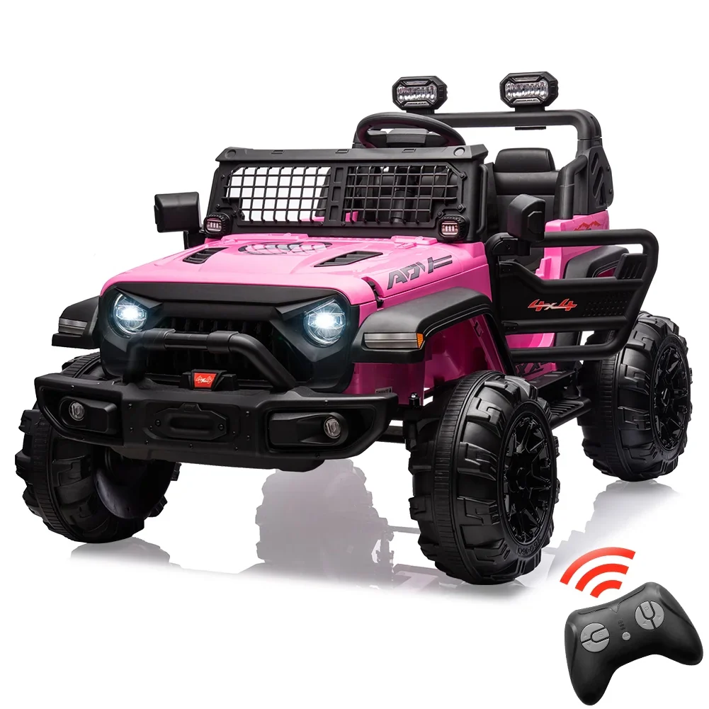 Garvee 2 Seats Battery Powered Electric Truck with Remote Control, 24V Kids Ride on Toy with 20inch Extra Width Seat for 3-8 Years Kids, Pink