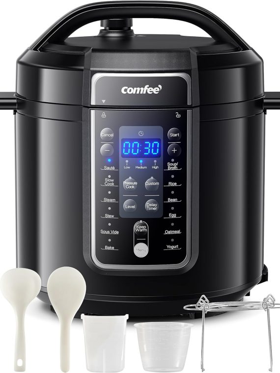 2026 COMFEE’ 9-in-1 Electric Pressure Cooker 14 Presets Instant Multi Cooker Olla de Presion Non-Stick Pot Yogurt Maker Rice Cooker Slow Cooker Sauté Steamer 6 Quarts Black  Aluminum