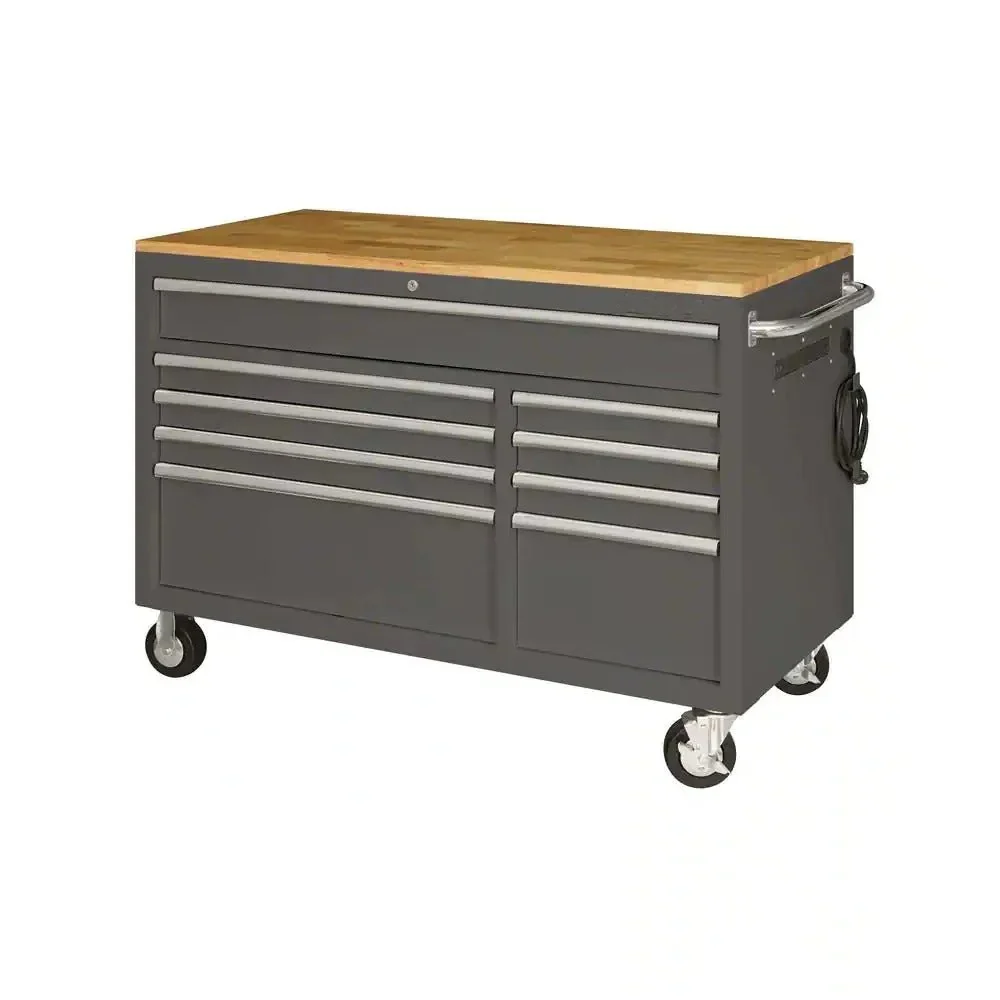 52 in. 9-Drawer Mobile Workbench in Gloss Gray