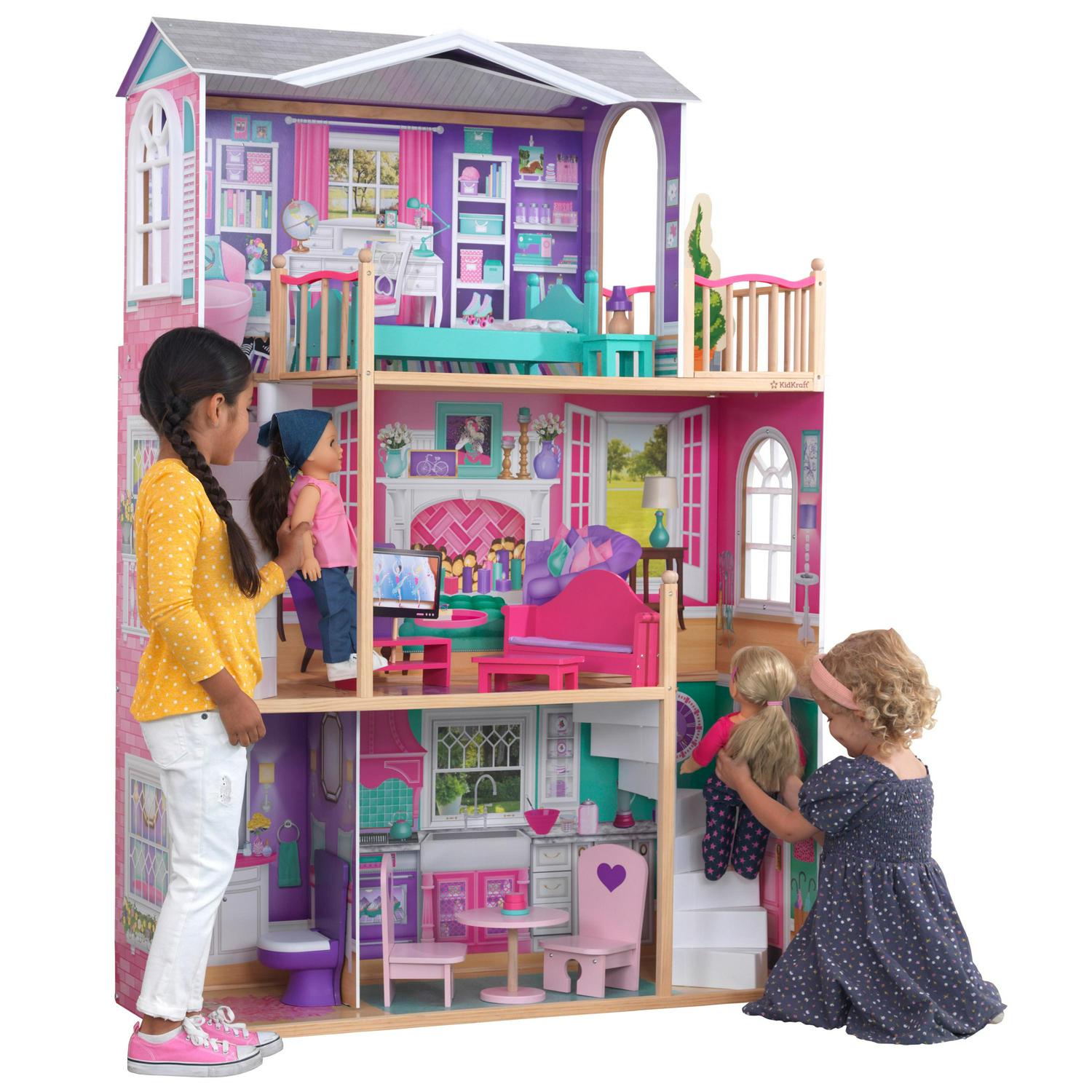 2026 KidKraft 18-inch Wooden Dollhouse Manor, over 5?Tall with 12 Pieces, Assembly Required