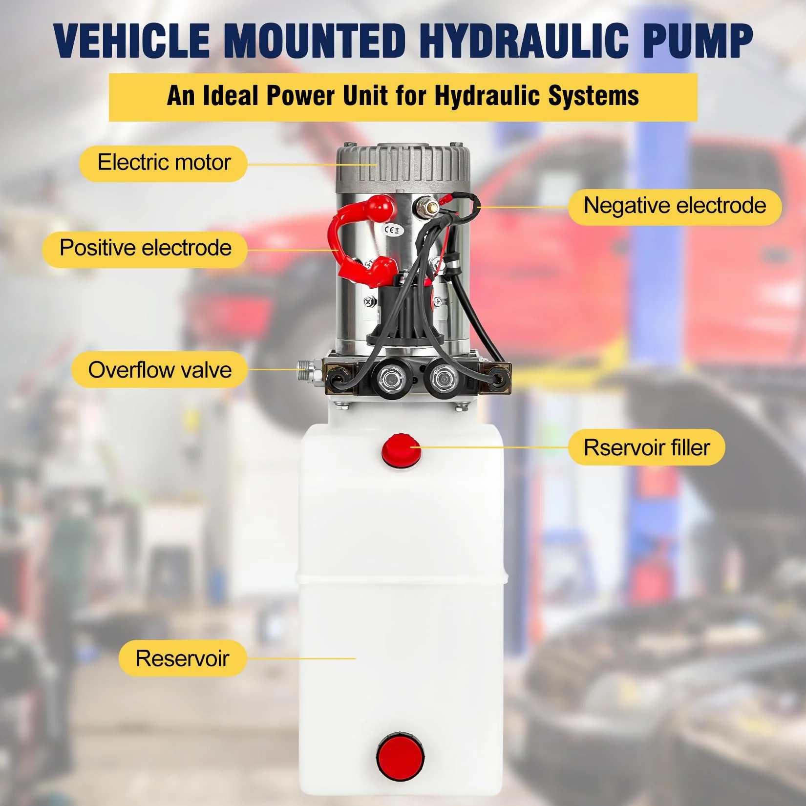 Garvee Double Acting 12V Hydraulic Power Unit for Car Lifts - 6 Quart Plastic Tank Double