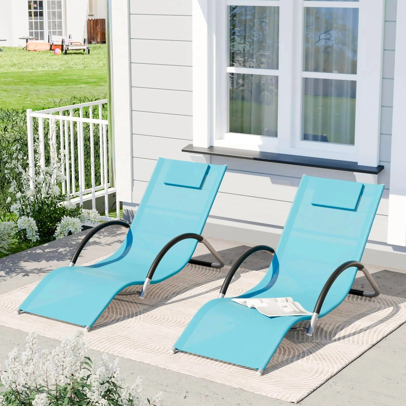 Garvee Patio Chaise Lounge Set of 2 - Outdoor Pool Lounge Chair Beach Sunbathing Lawn Lounger Recliner Chair, Backrest Tanning Chairs with Arm for All Weather, Poolside, Deck, Balcony, Backyard