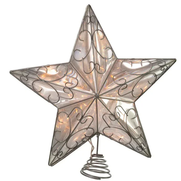 10-Light Silver Wire Star Snowfall Treetop, 12